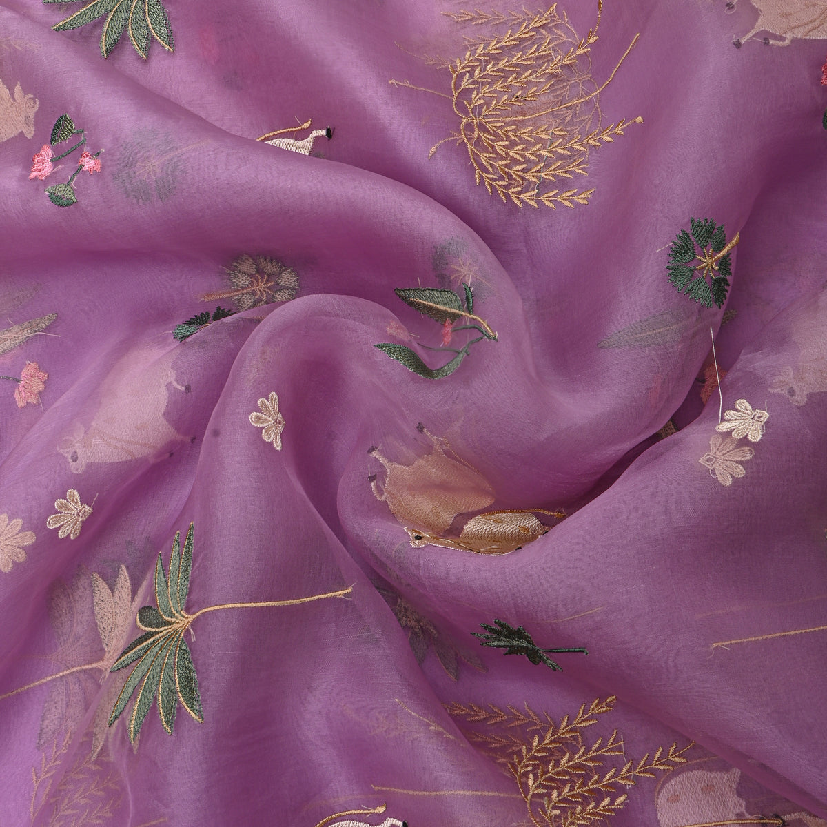 Purpe Organza Pichwai Embroidery Fabric