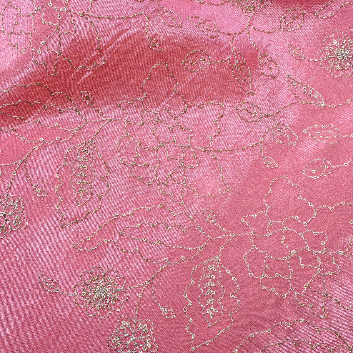 Flamingo Pink Silver Zari Floral Jaal Embroidery Tissue Fabric