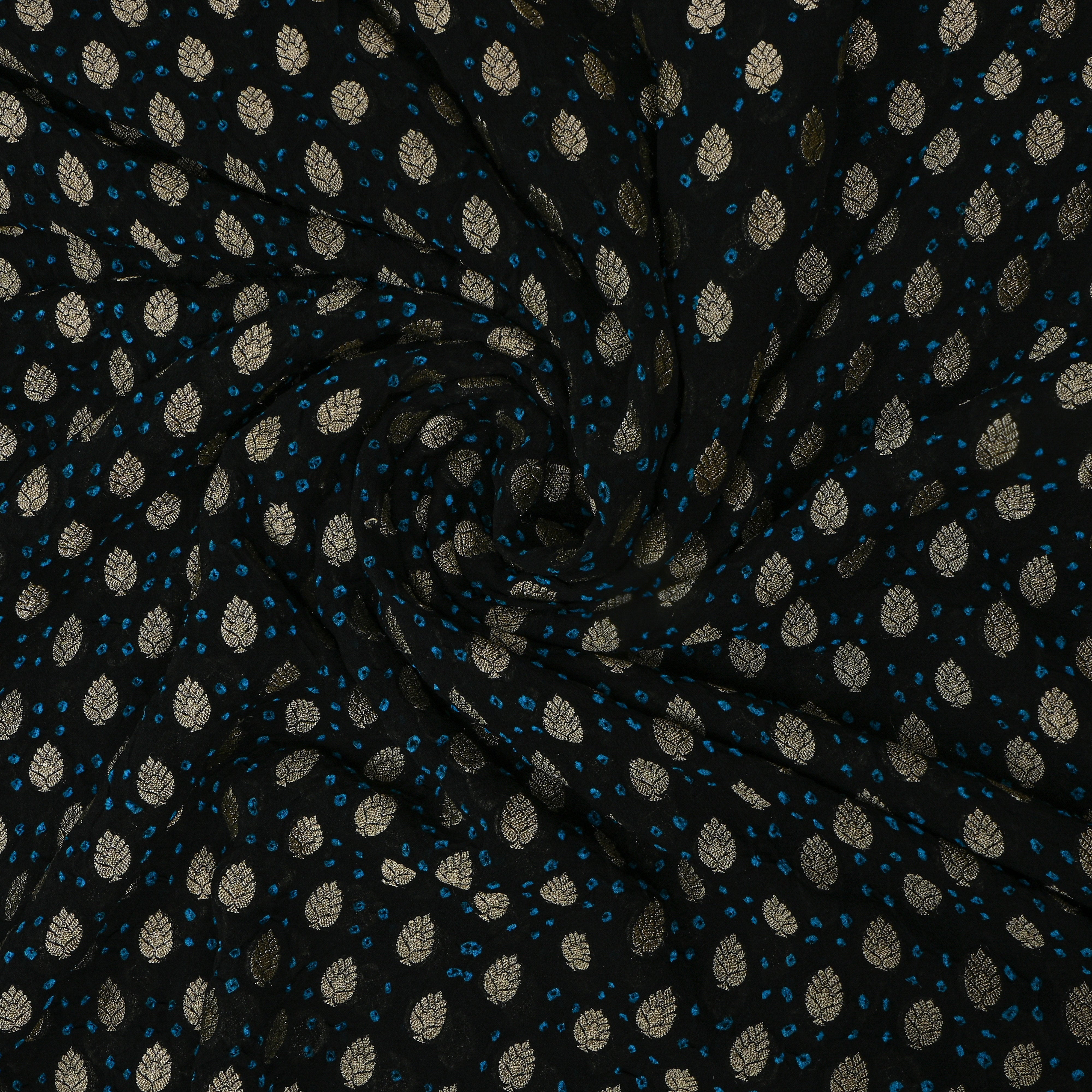Midnight Black Bandhani Silk Fabric