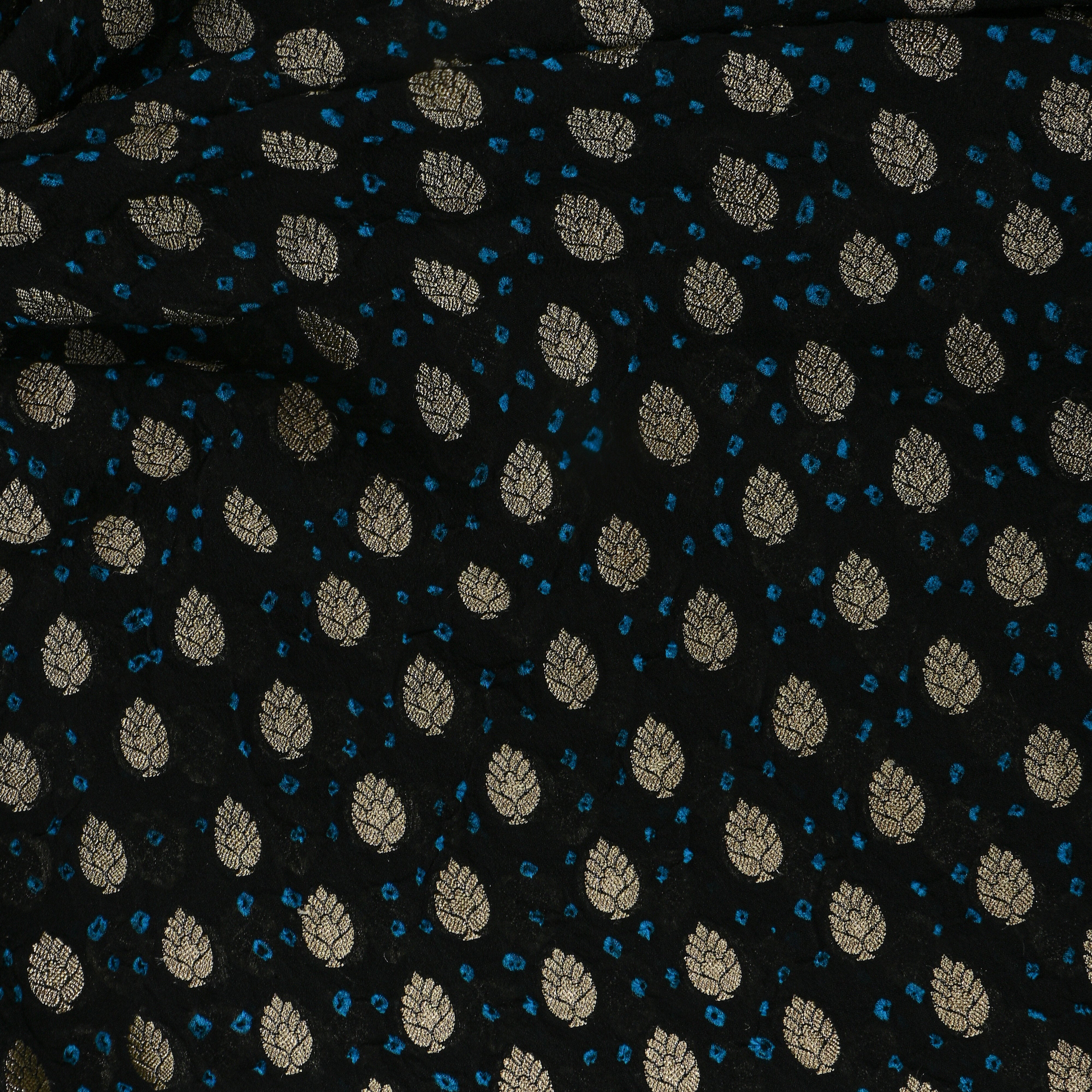 Midnight Black Bandhani Silk Fabric