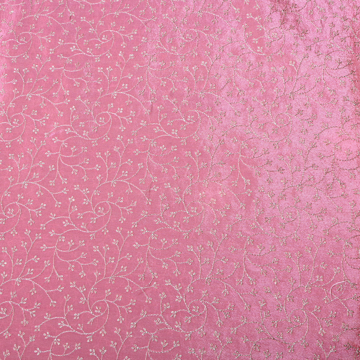 Carnation Pink Silver Zari Jaal Embroidery Tissue Fabric