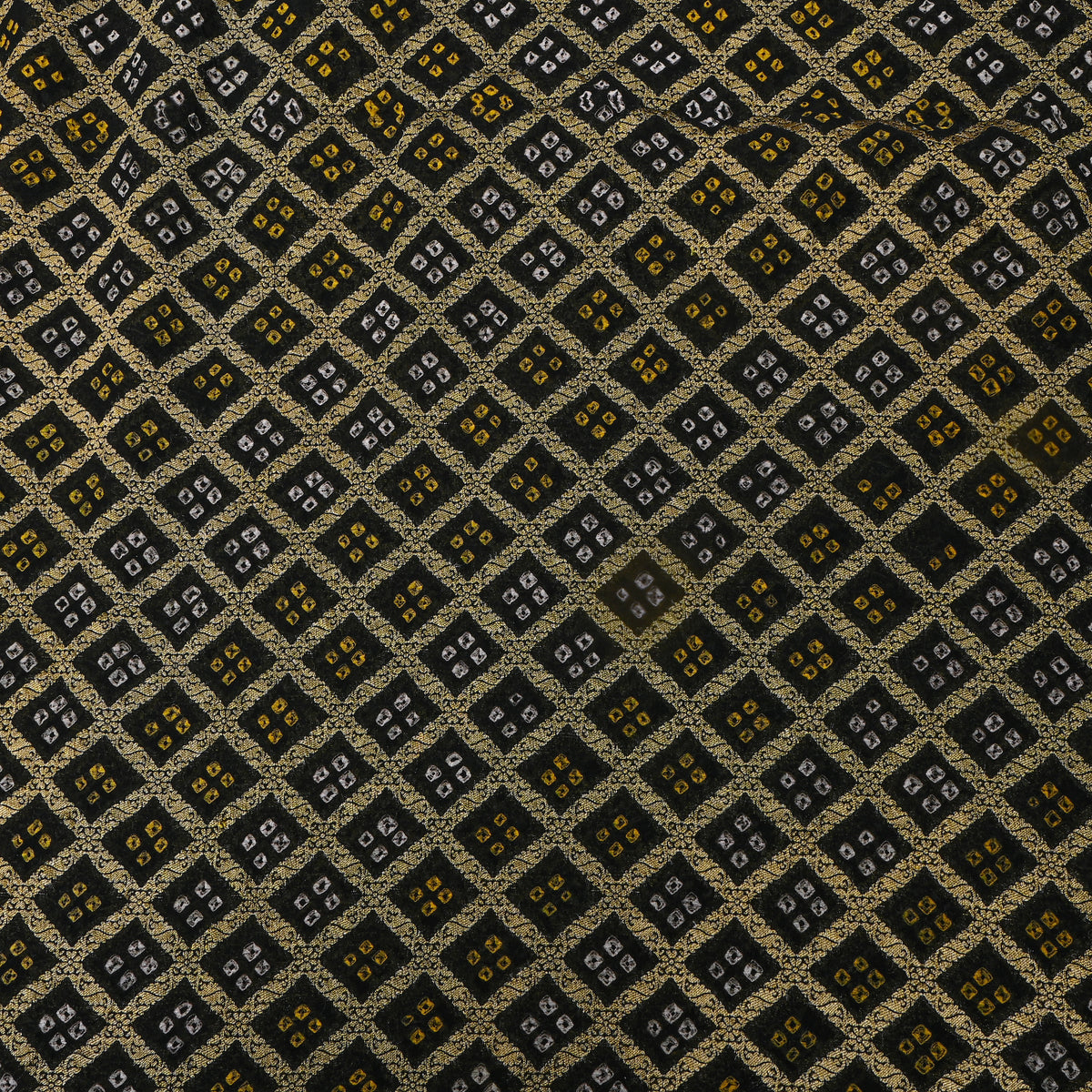 Black Gold Geometric Bandhani Silk Fabric