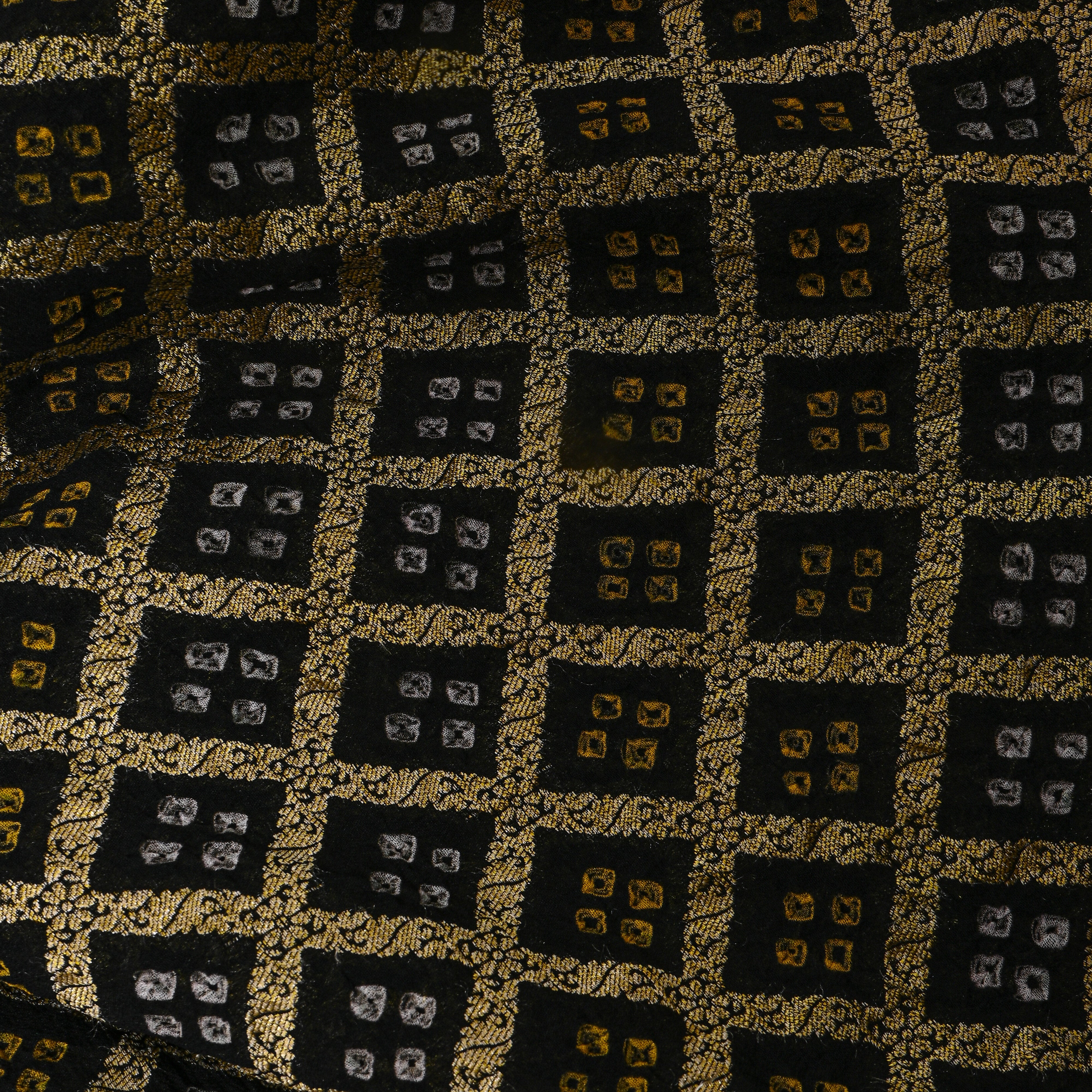 Black Gold Geometric Bandhani Silk Fabric