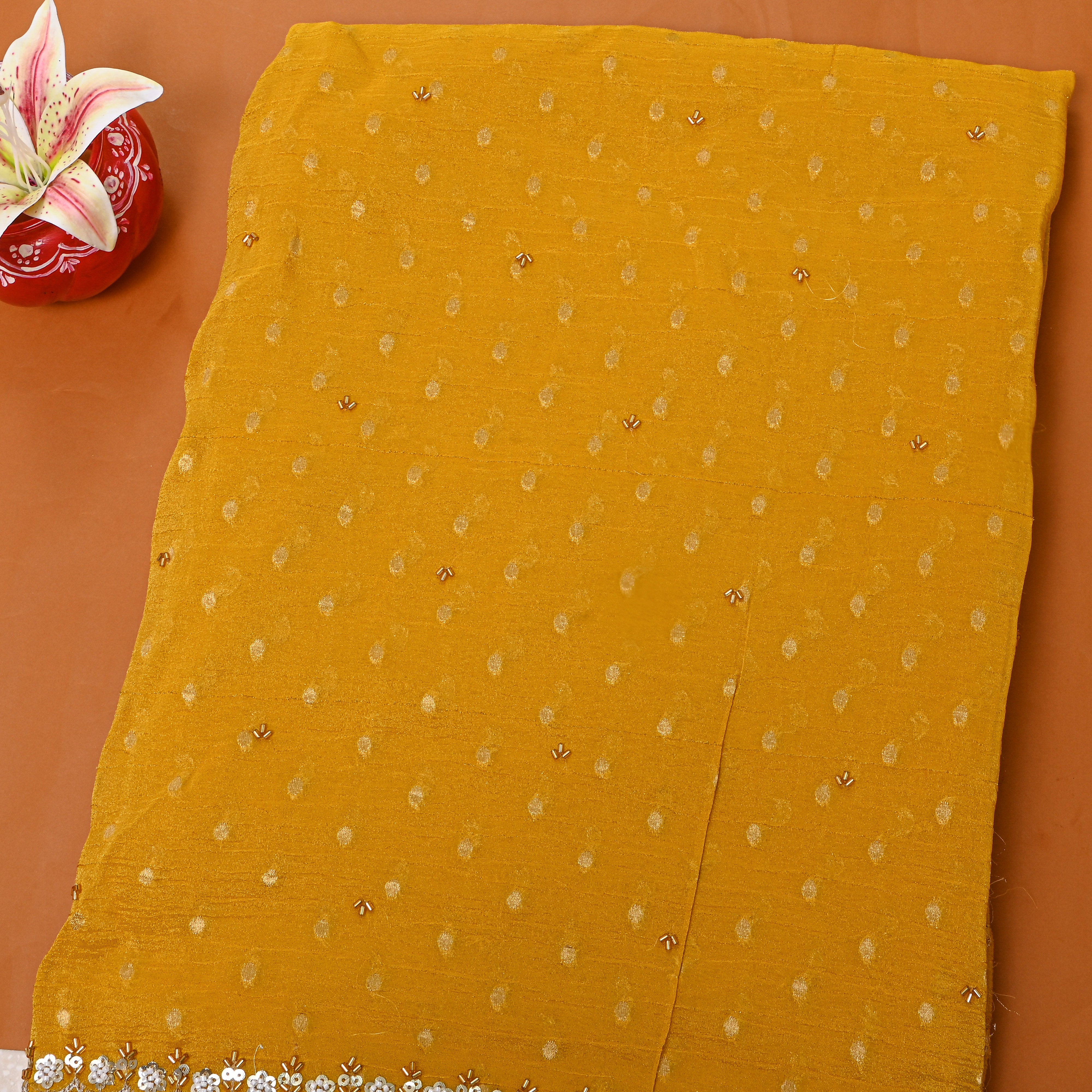 Yellow Scallop Butti Embroidered Tissue