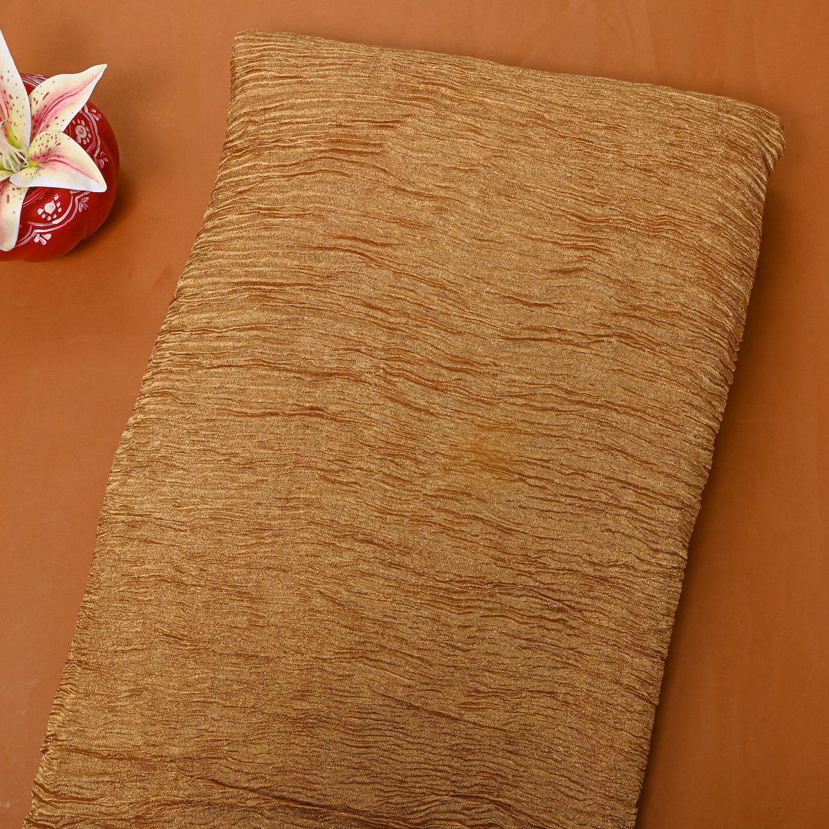 Plain Burnt Orange Crushed Tissue Fabric