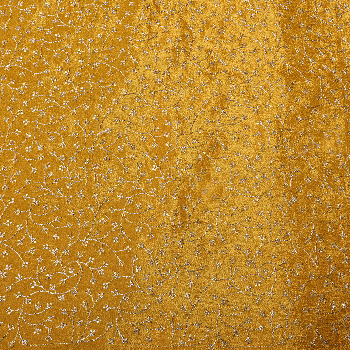 Turmeric Yellow Silver Zari Jaal Embroidery Tissue Fabric