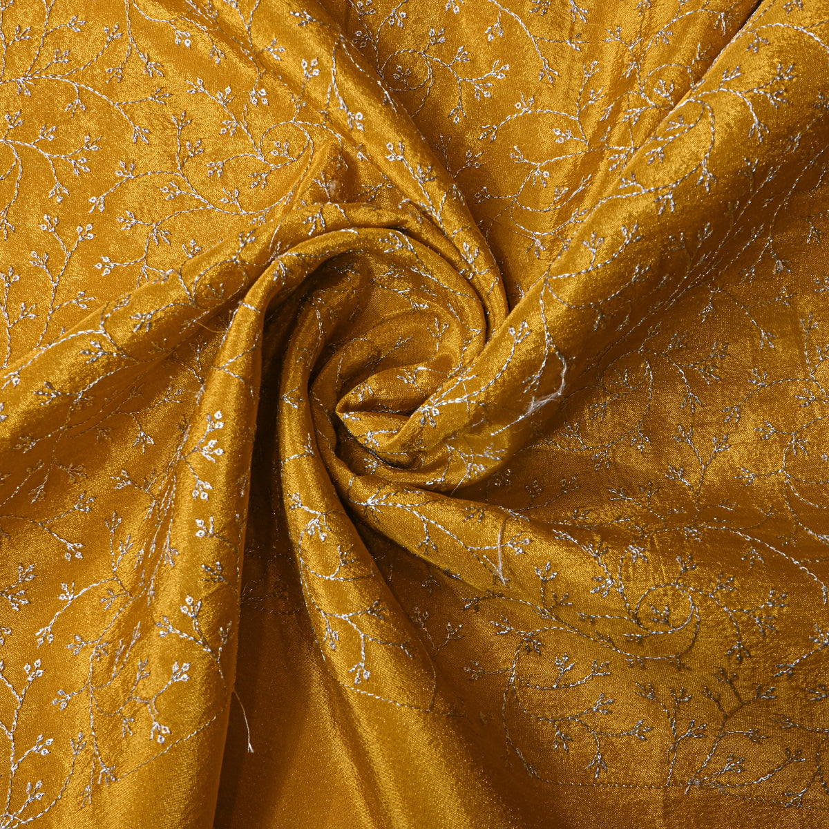 Turmeric Yellow Silver Zari Jaal Embroidery Tissue Fabric