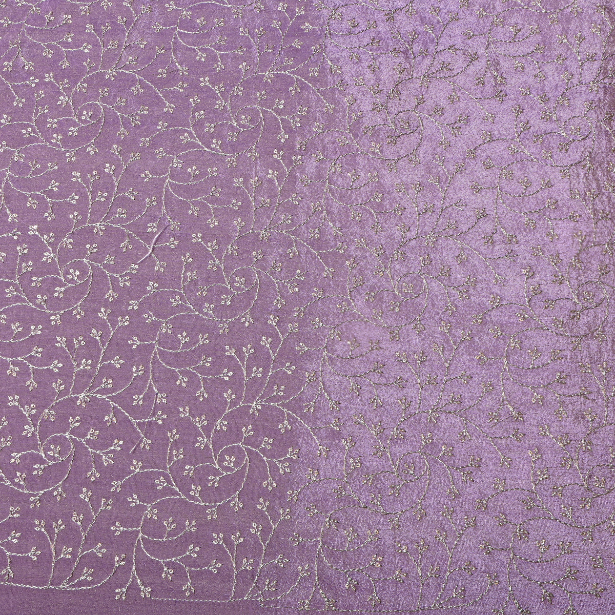 Lilac Silver Zari Jaal Embroidery Tissue Fabric