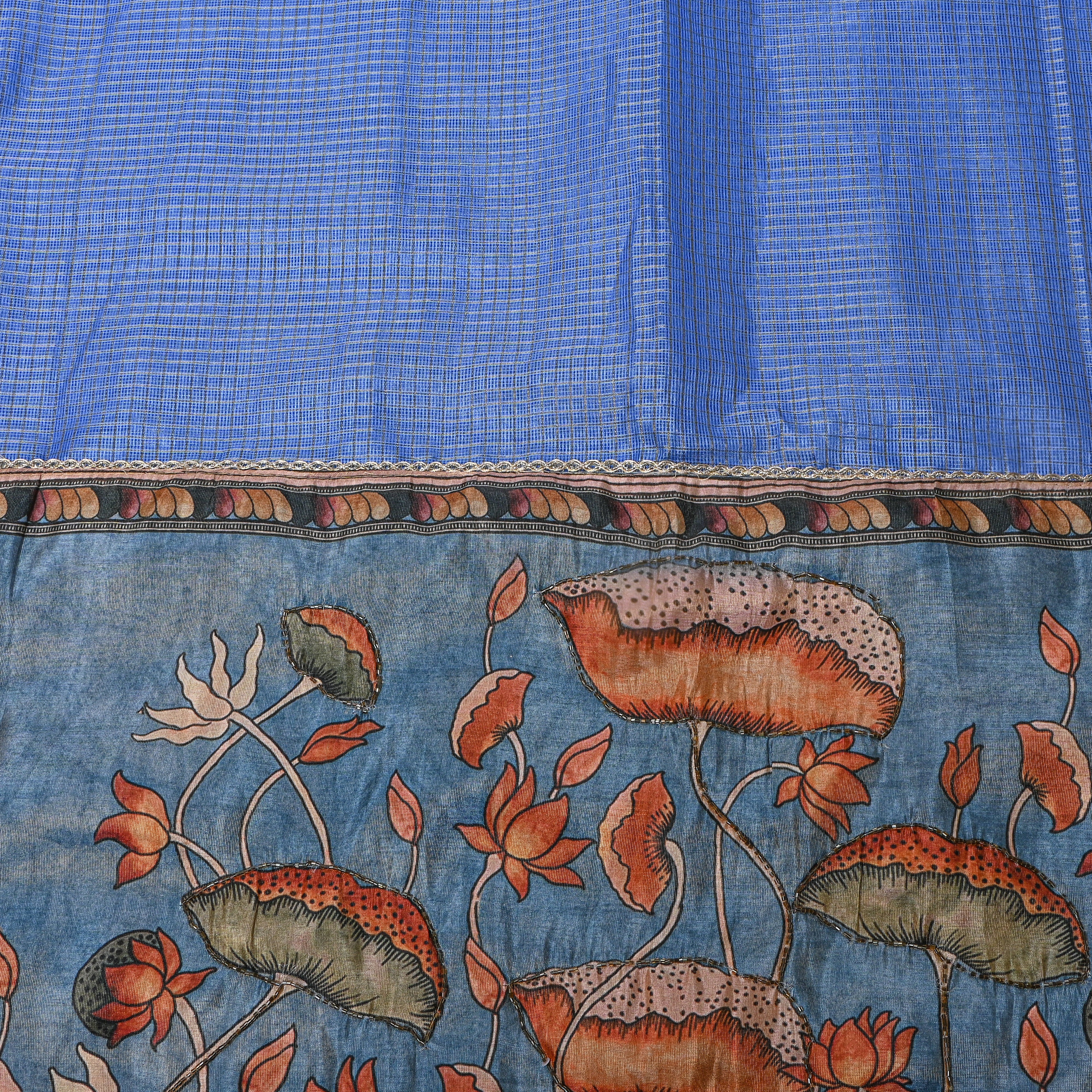 Dark Sky Blue Printed Dupion Silk Fabric