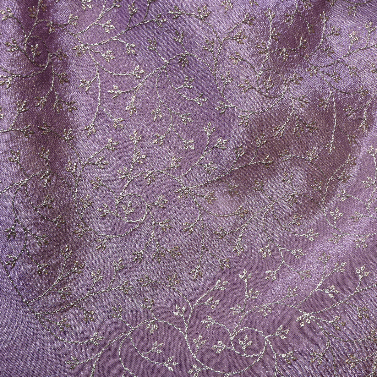 Lilac Silver Zari Jaal Embroidery Tissue Fabric