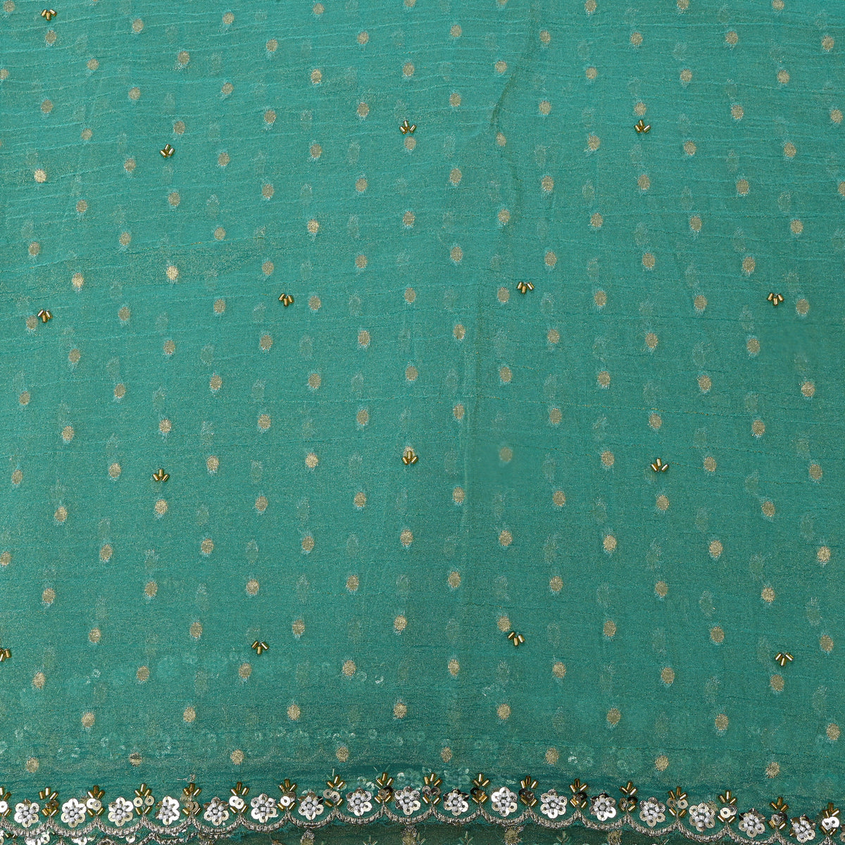 Green Scallop Butti Embroidered Tissue