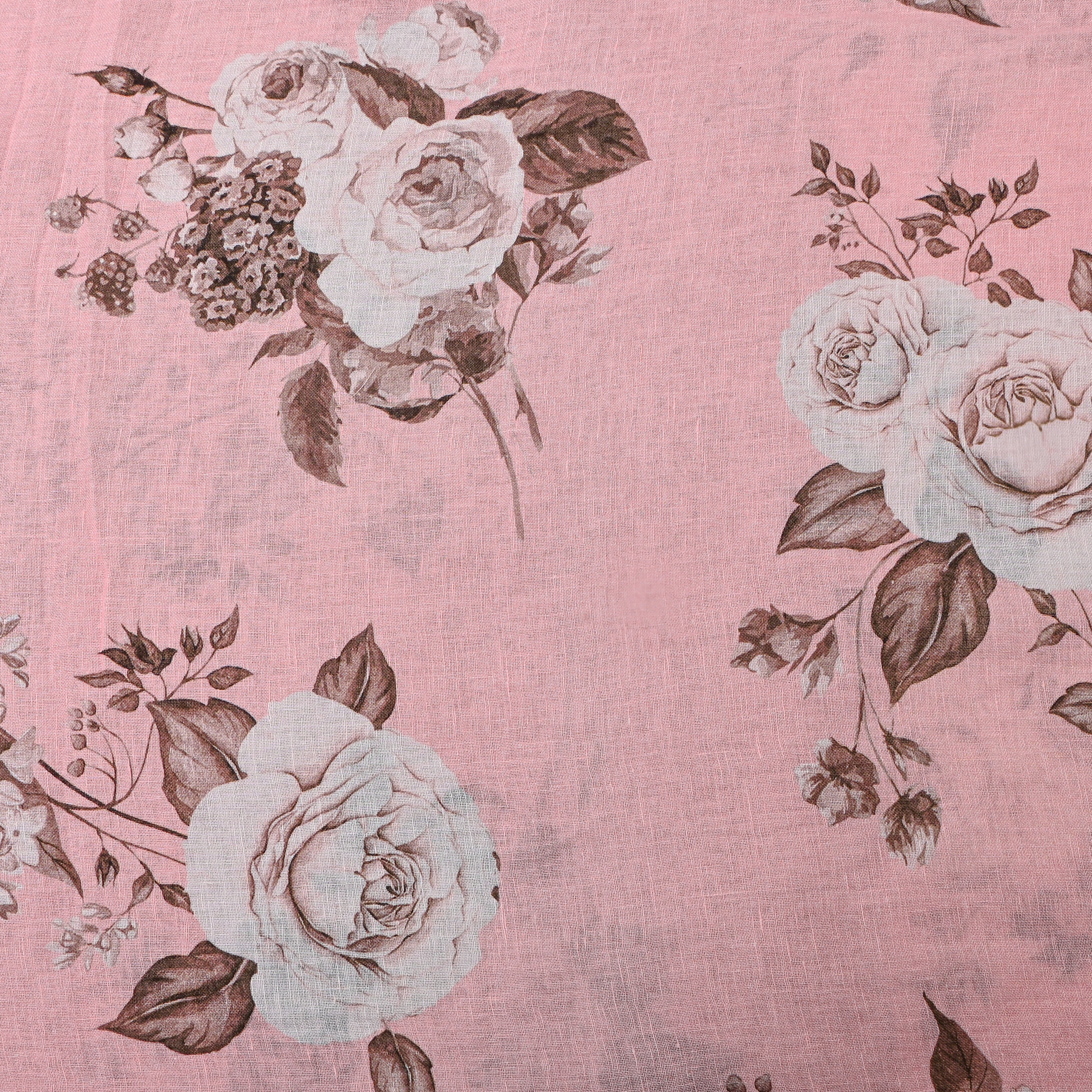 Pink Floral Printed Dupion Silk Fabric