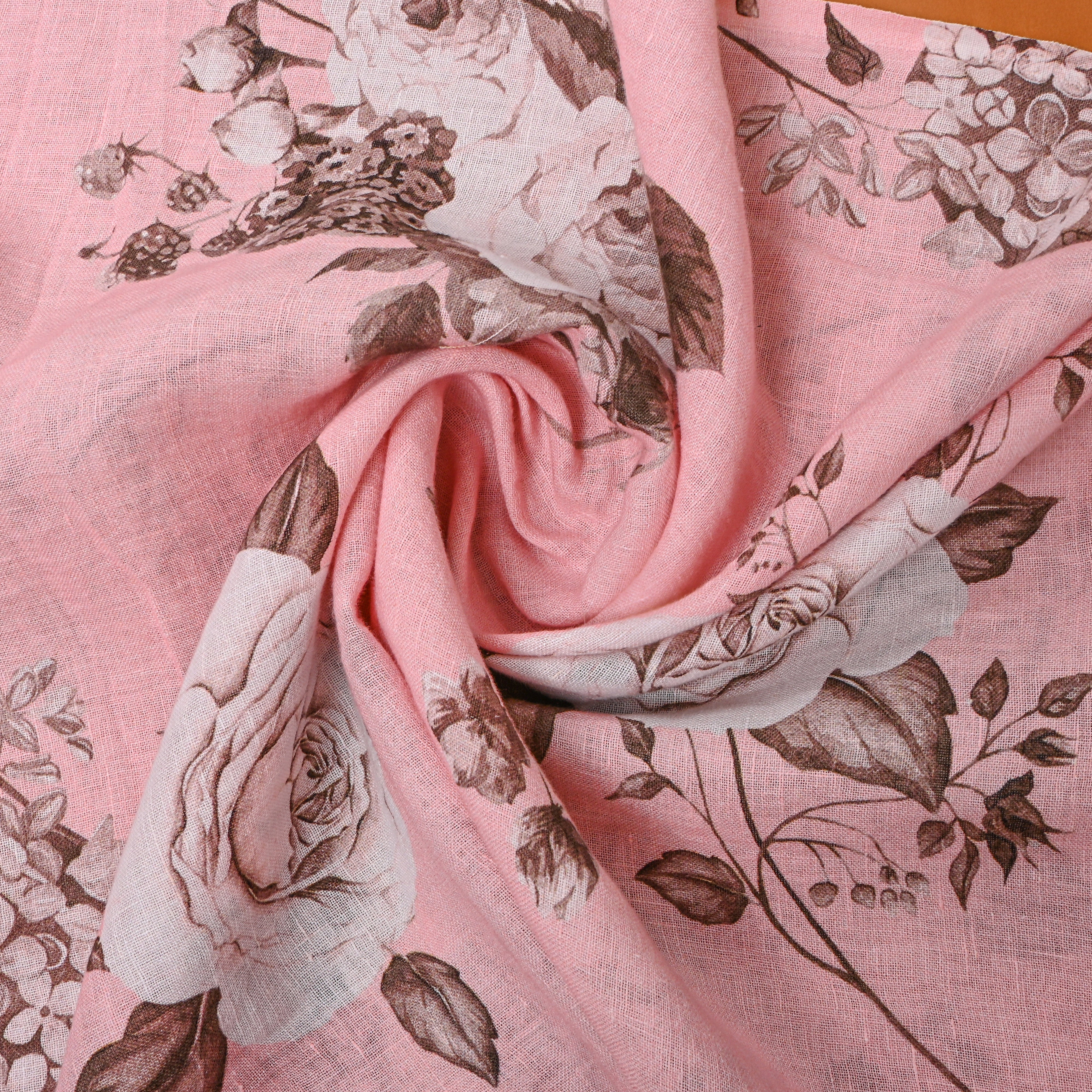 Pink Floral Printed Dupion Silk Fabric