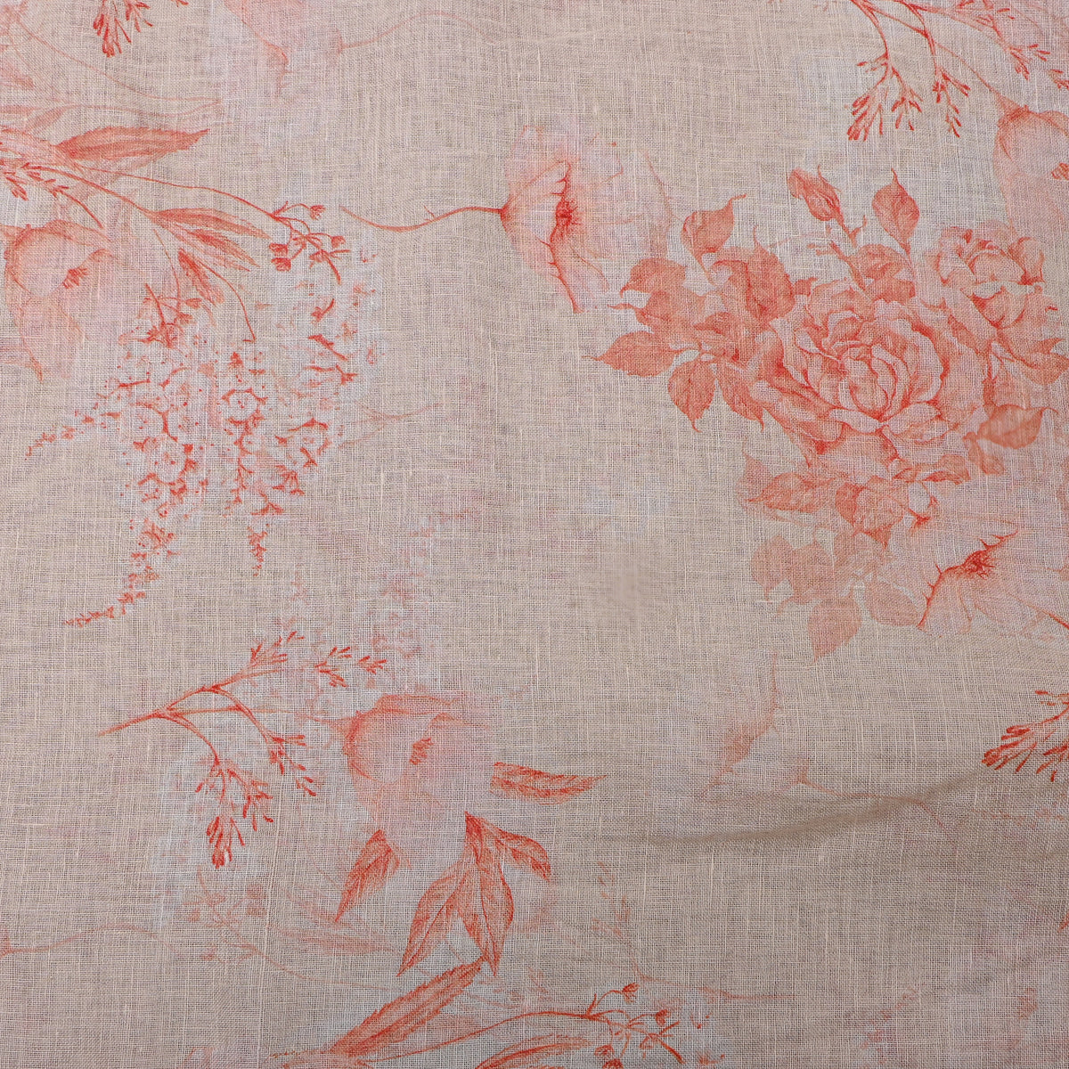 Apricot Peach Floral Print Linen Fabric