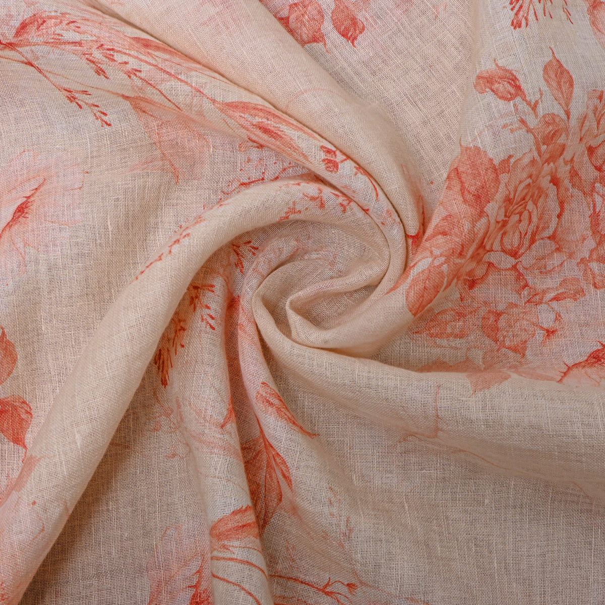 Apricot Peach Floral Print Linen Fabric