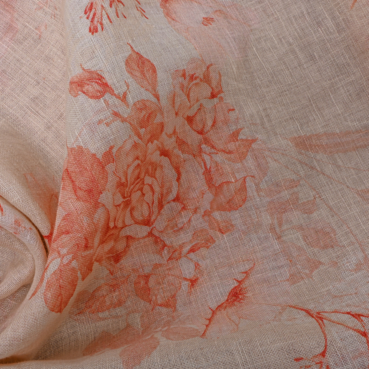 Apricot Peach Floral Print Linen Fabric