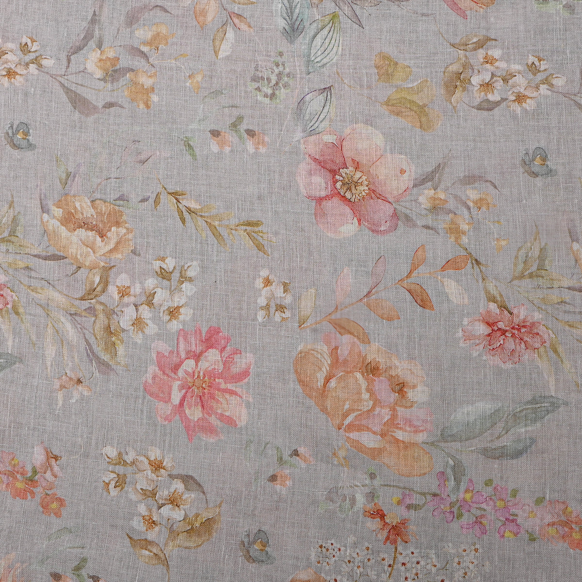 Cloud Blue Floral Print Linen Fabric