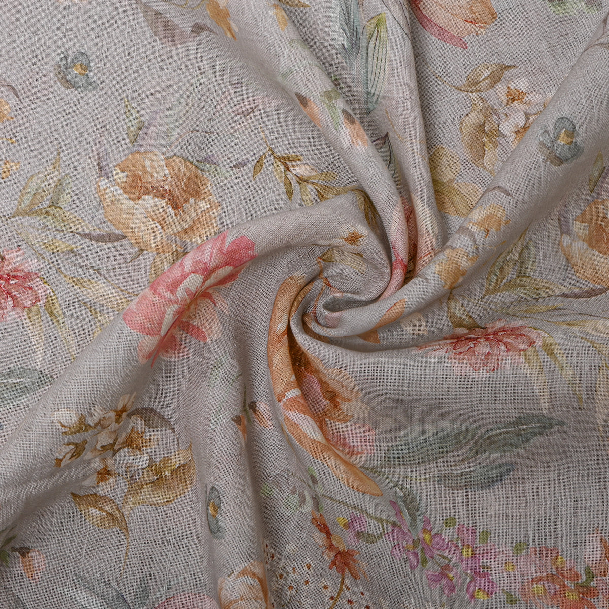 Cloud Blue Floral Print Linen Fabric