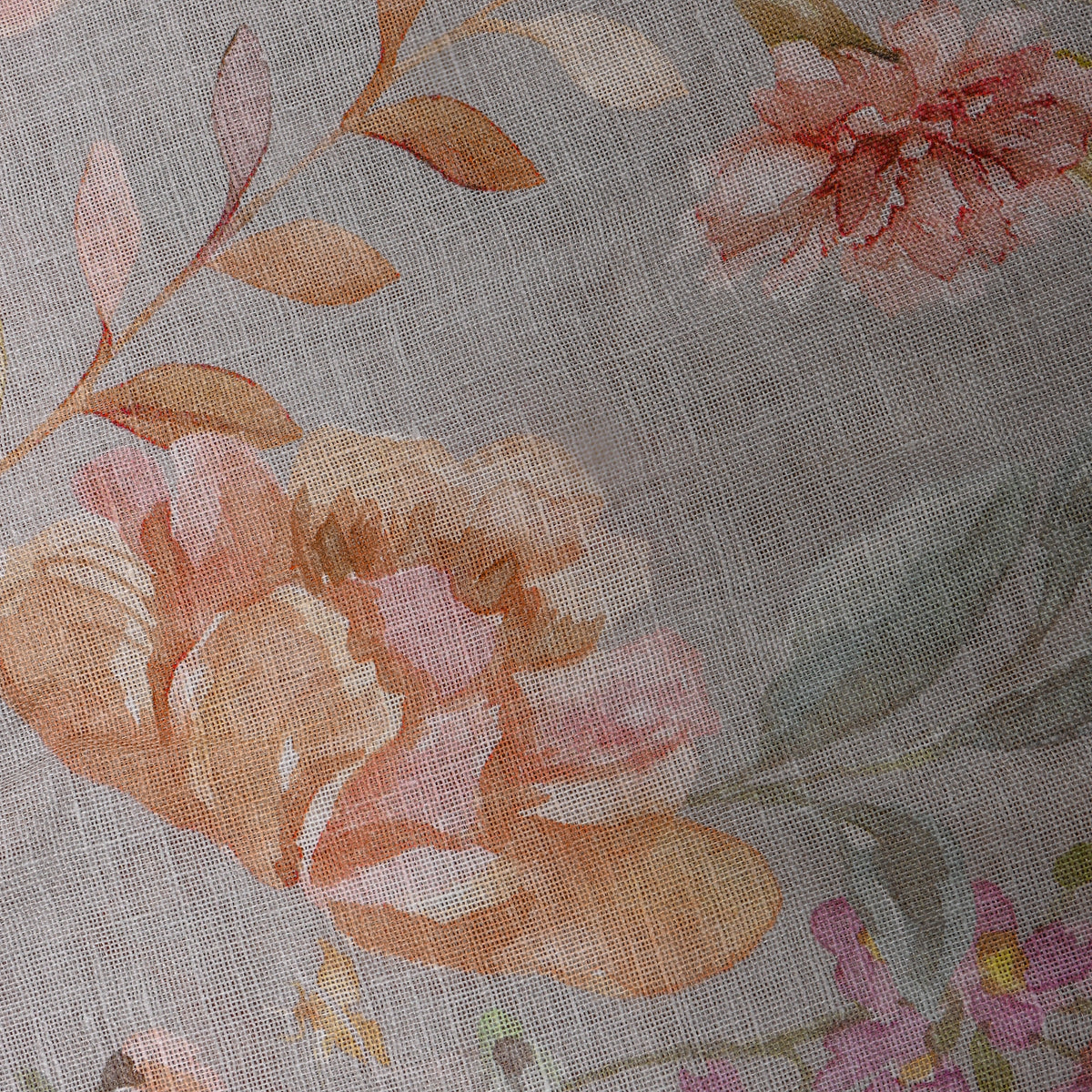 Cloud Blue Floral Print Linen Fabric