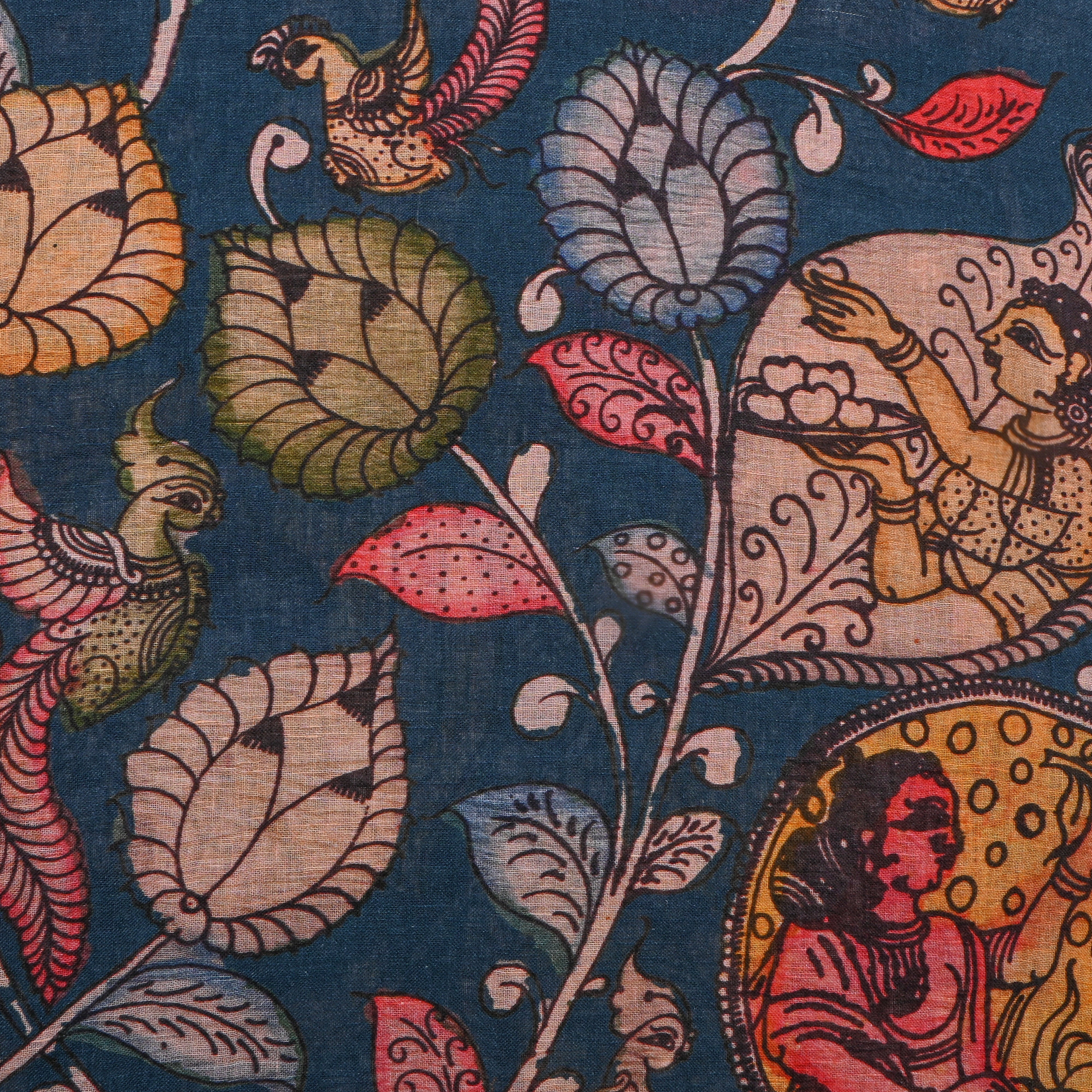 Blue Dupion Silk With Digital Print