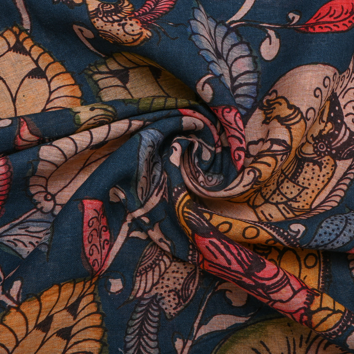 Blue Dupion Silk With Digital Print