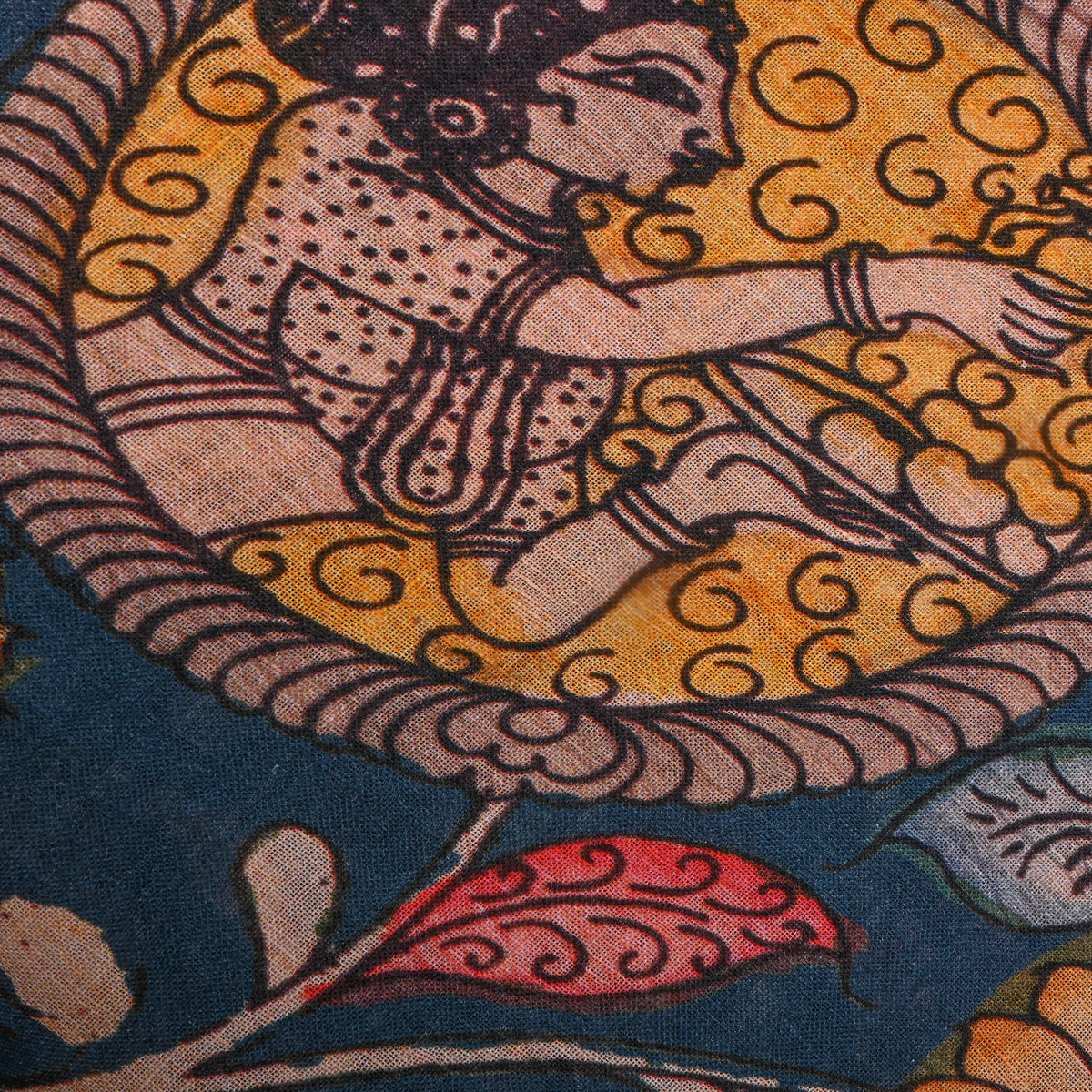 Blue Dupion Silk With Digital Print