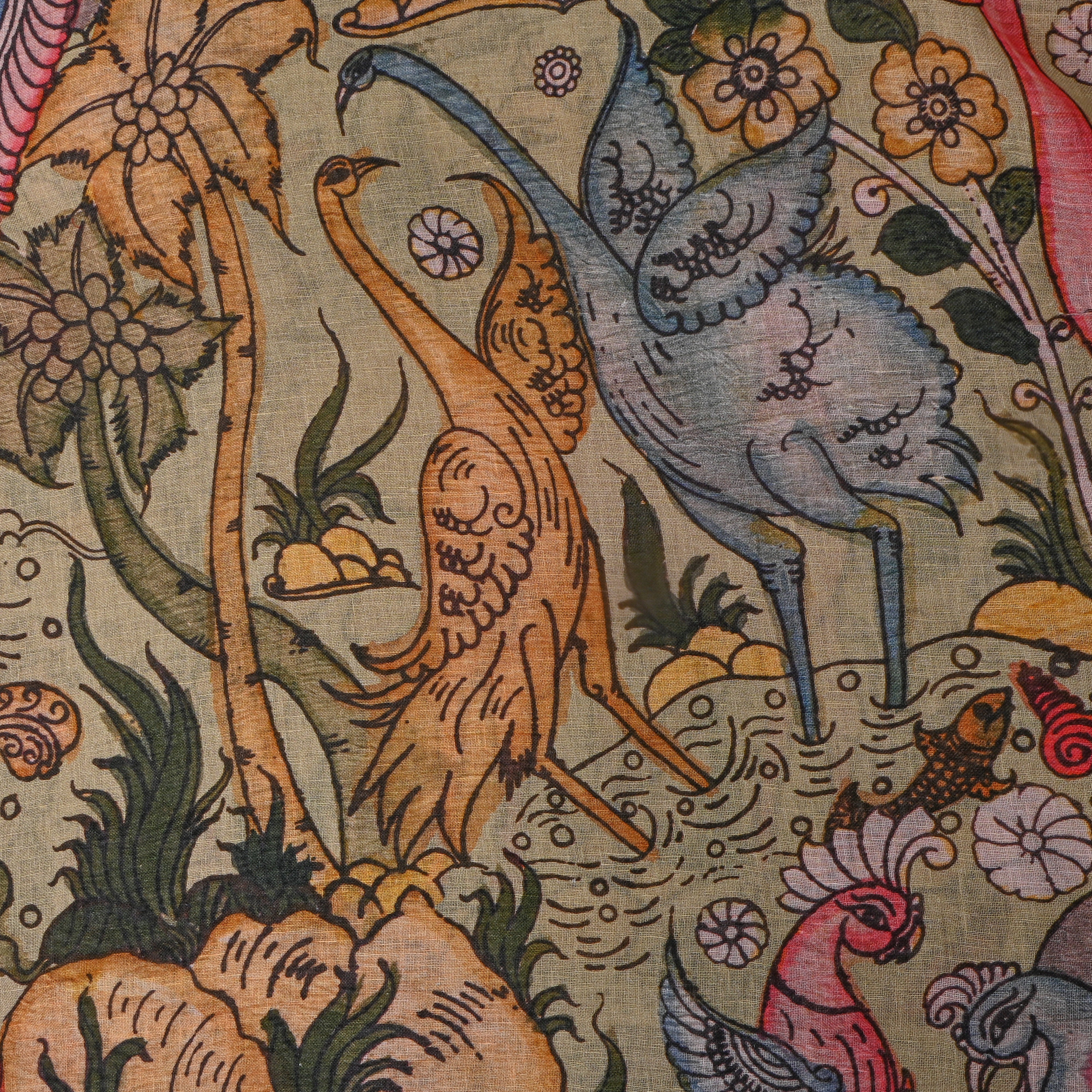 Beige Dupion Silk With Kalamkari Print