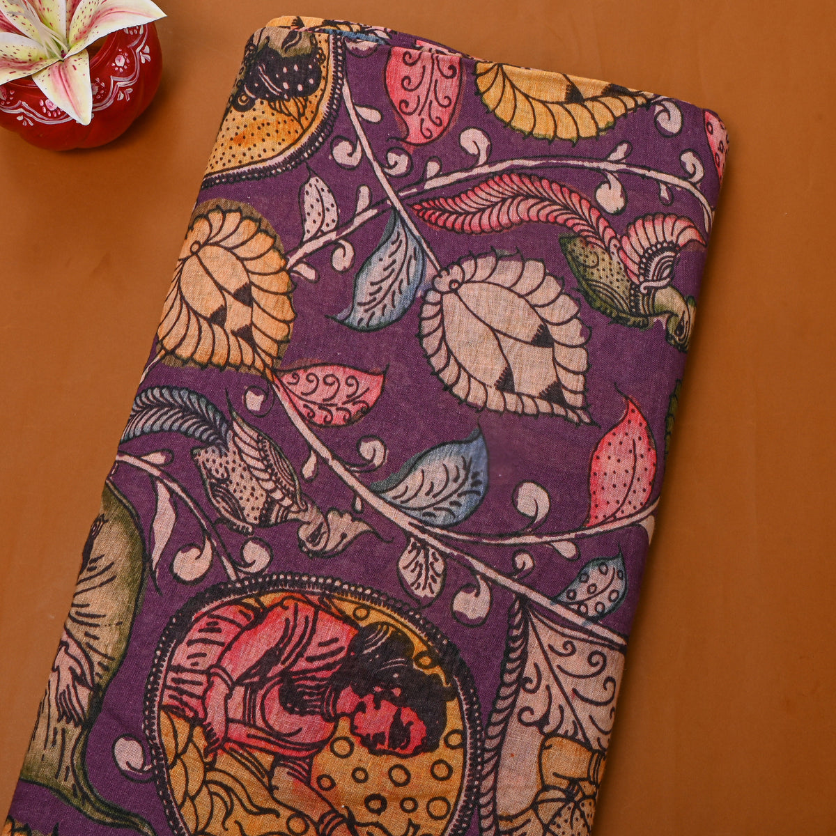 Purple Dupion Silk With Digital Print
