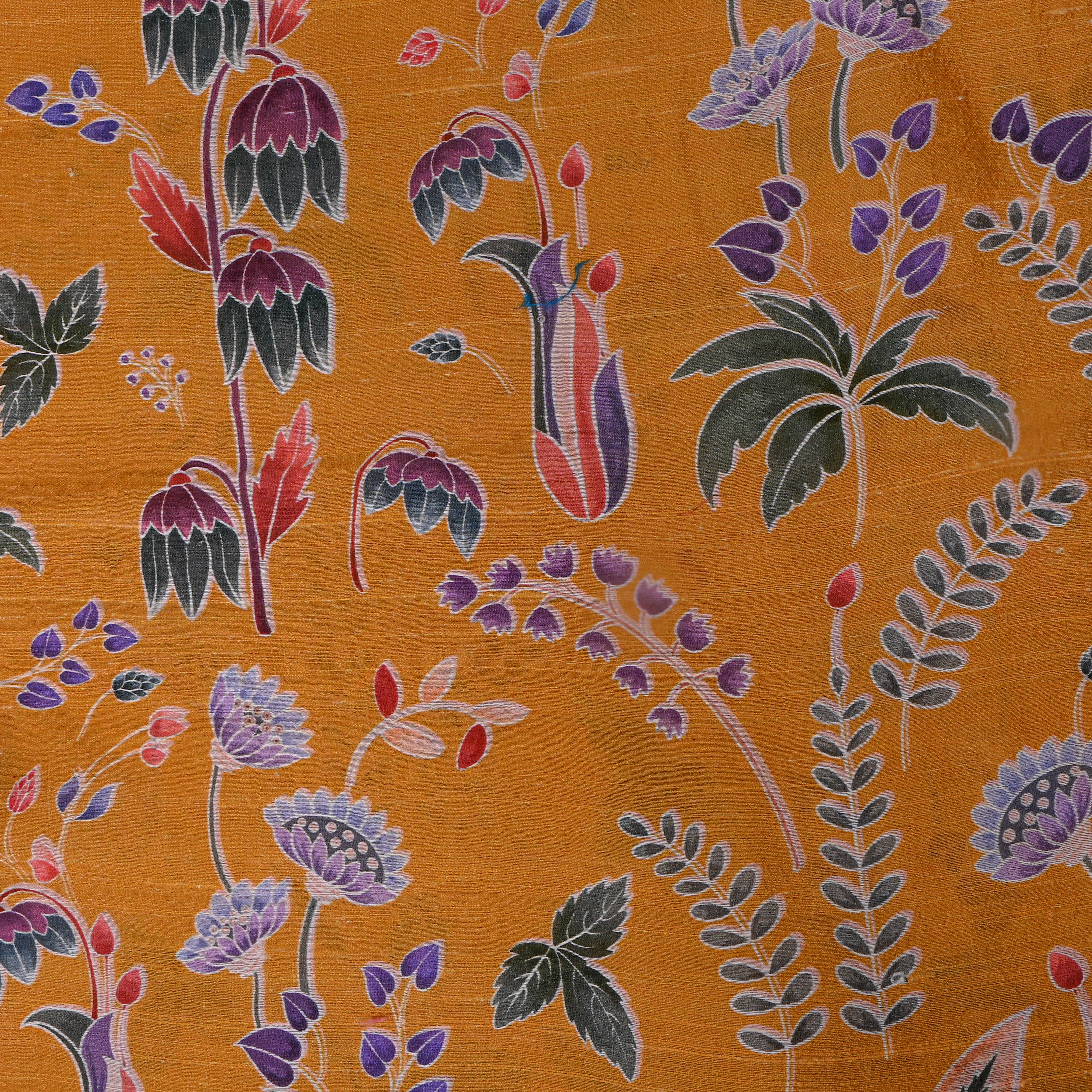 Yellow Dupion Silk With Kalamkari Print