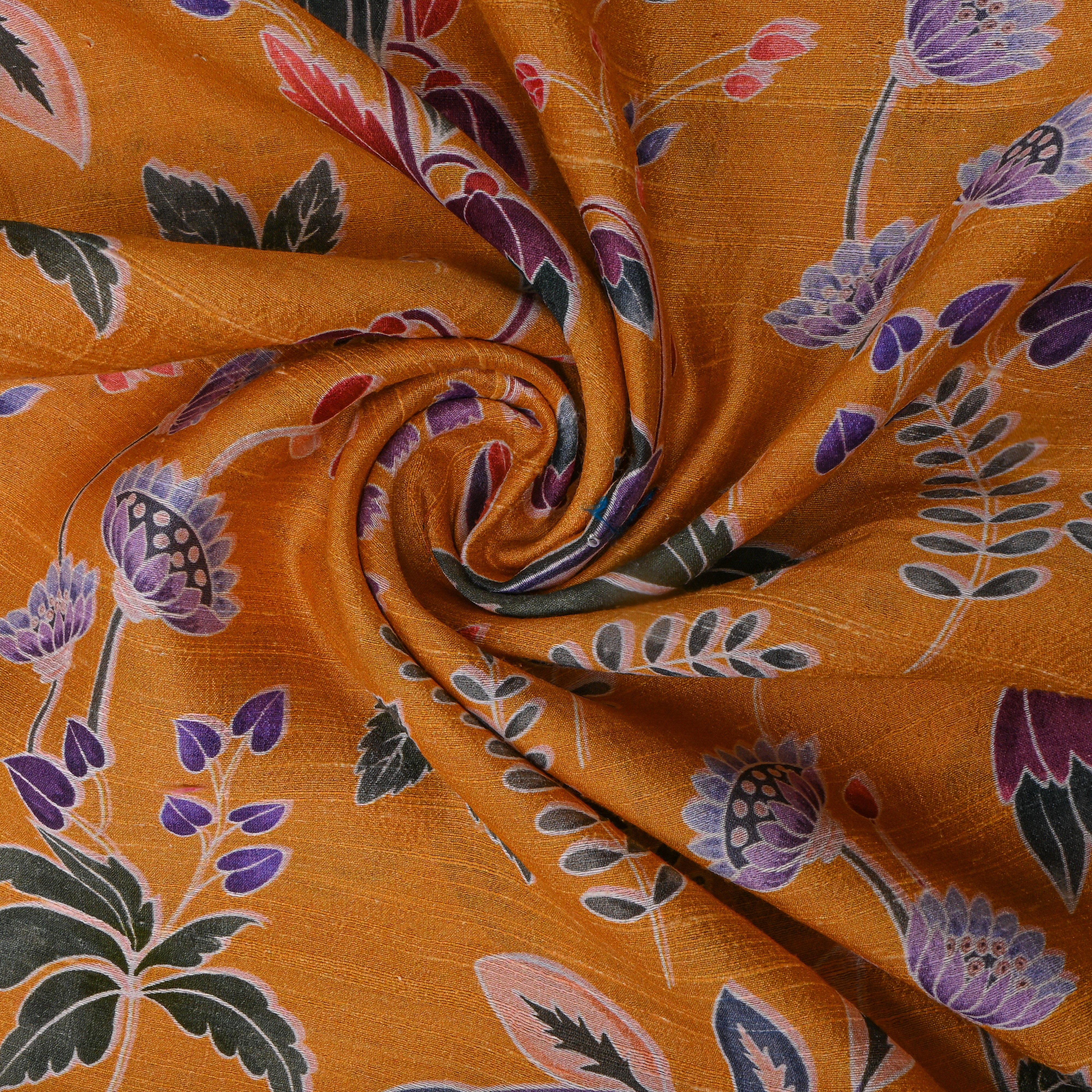 Yellow Dupion Silk With Kalamkari Print