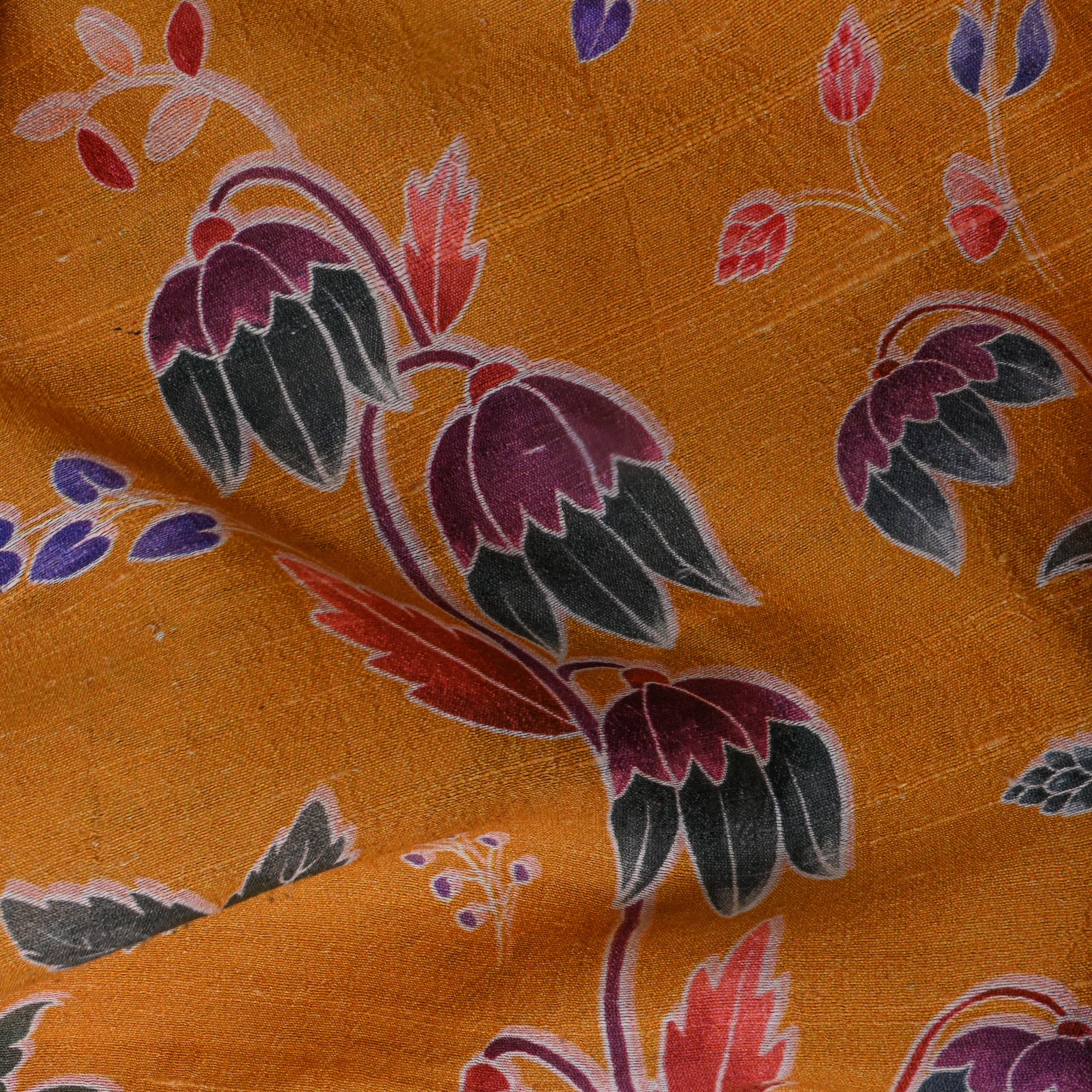 Yellow Dupion Silk With Kalamkari Print