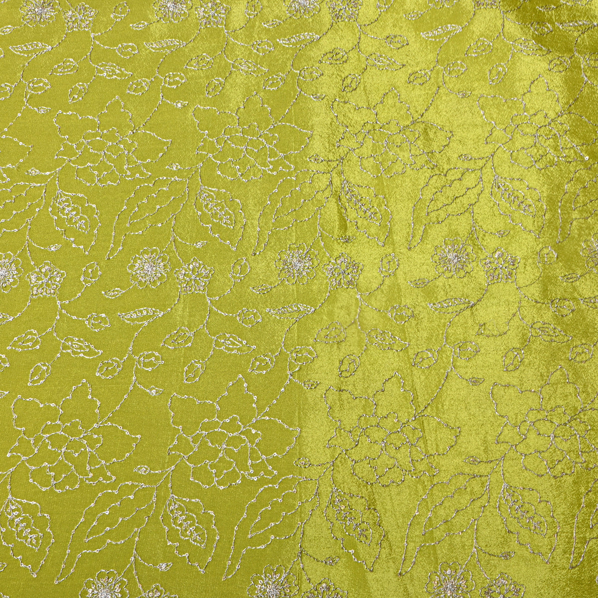 Pear Green Silver Zari Floral Jaal Embroidery Tissue Fabric