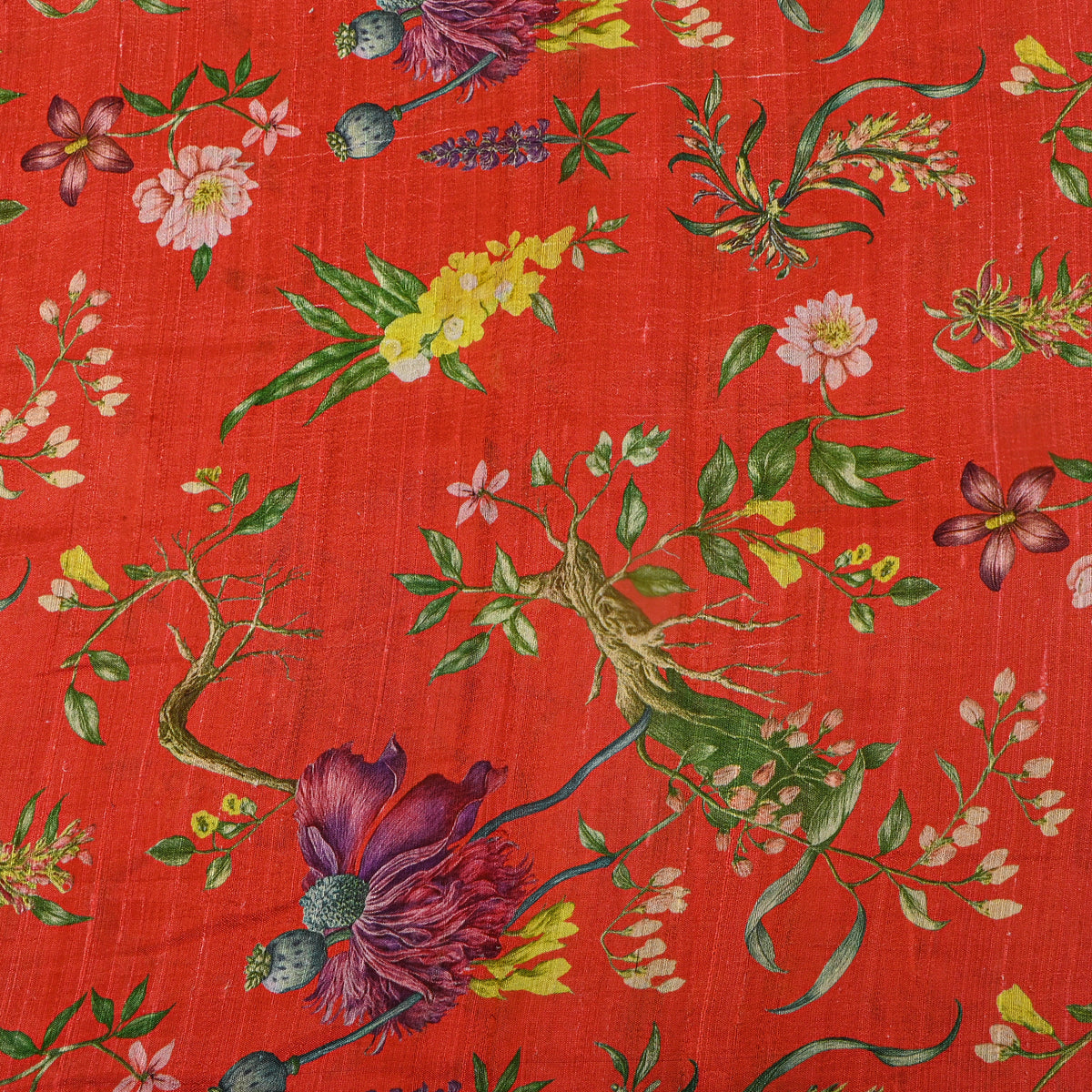 Coral Dupion Silk With Floral Print