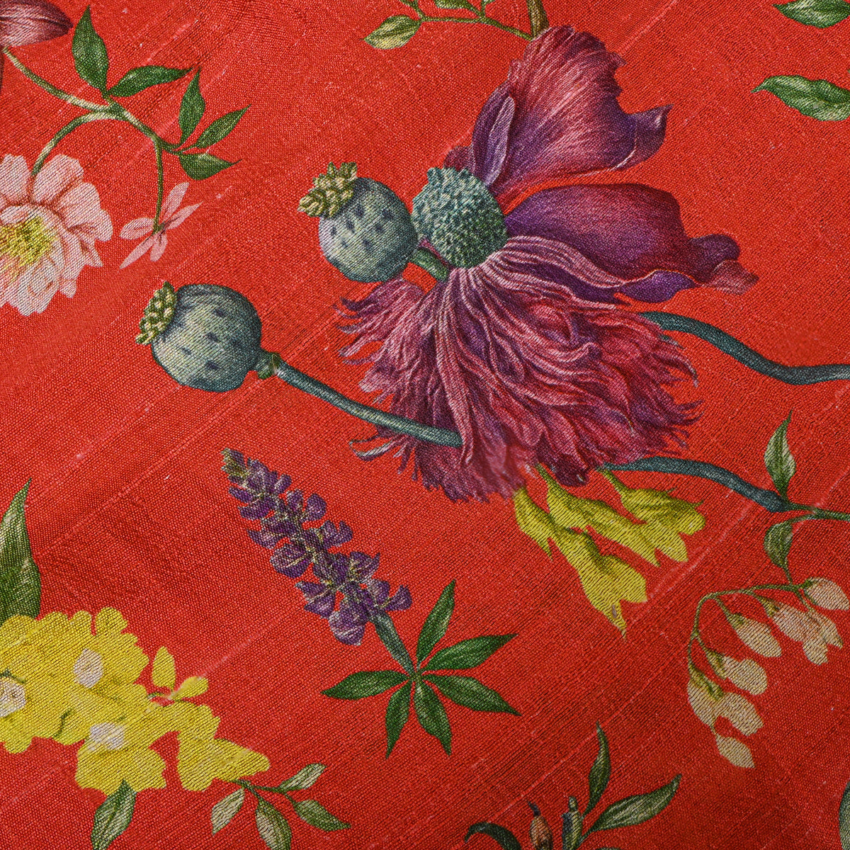 Coral Dupion Silk With Floral Print