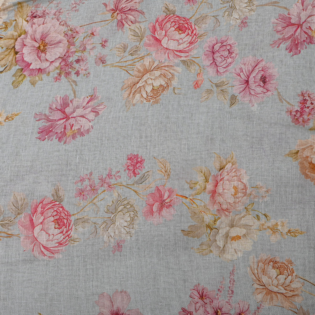 Dove Blue Floral Print Linen Fabric