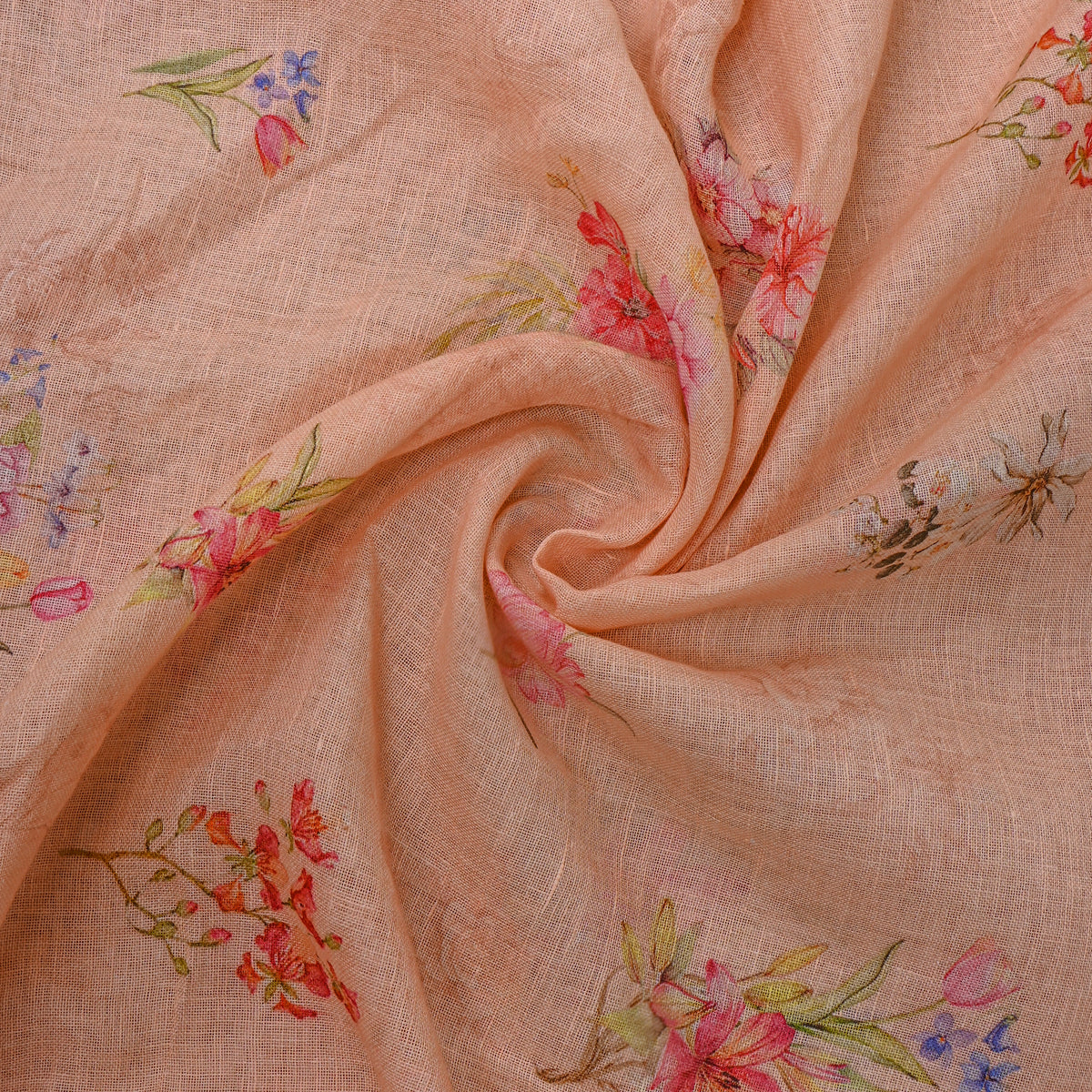 Blush Peach Floral Print Linen Fabric