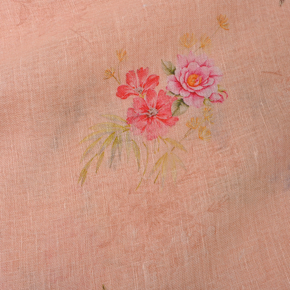 Blush Peach Floral Print Linen Fabric