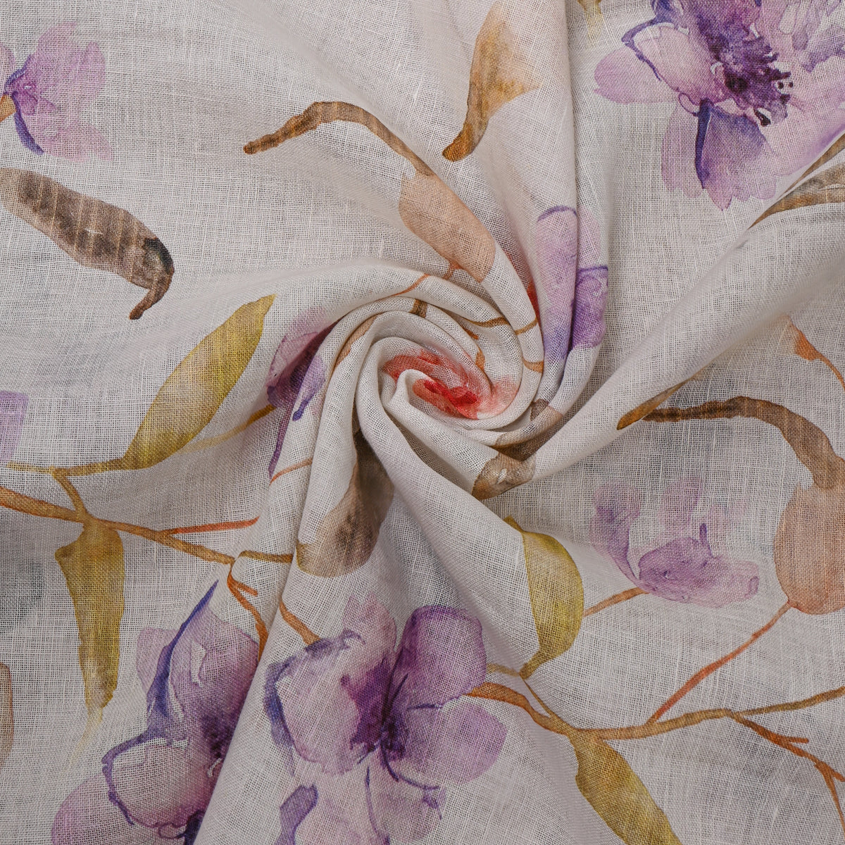 Frost White Floral Print Linen Fabric