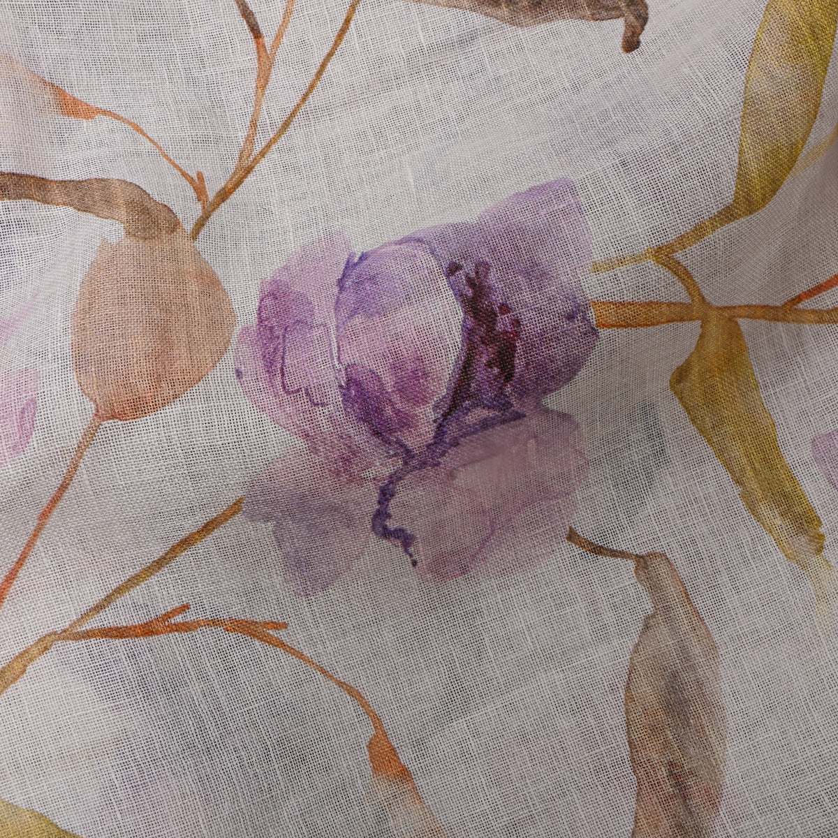 Frost White Floral Print Linen Fabric