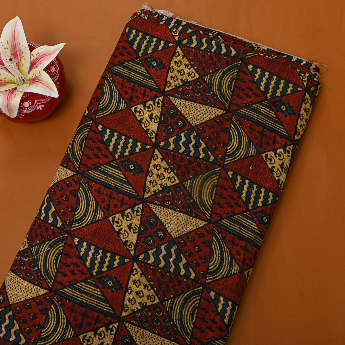 Rust Geometric Printed Silk Fabric