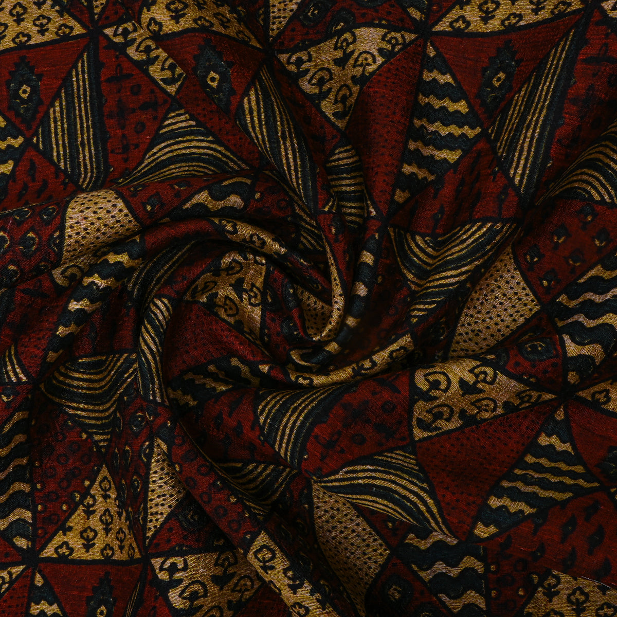 Rust Geometric Printed Silk Fabric