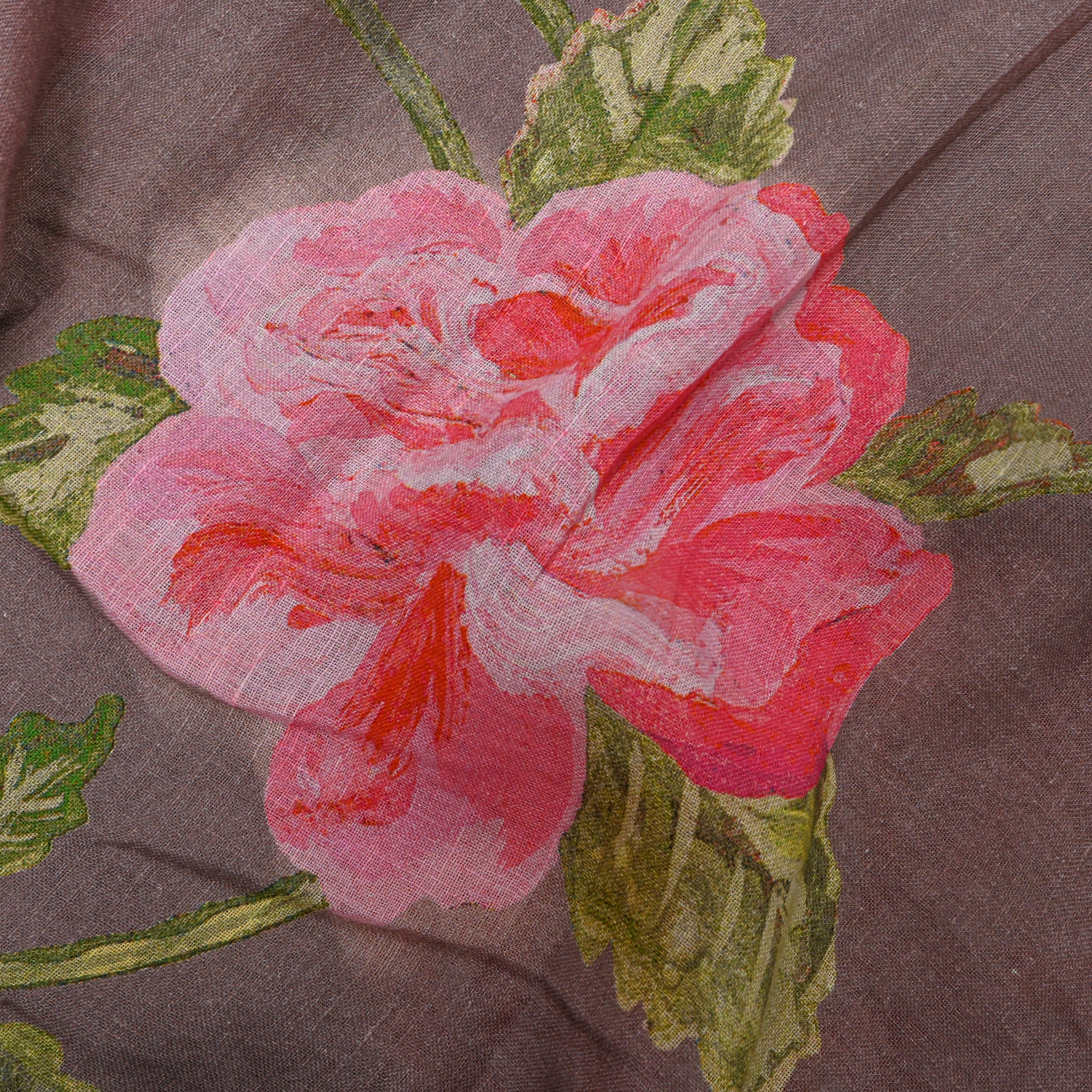 Gray Floral Printed Dupion Silk Fabric