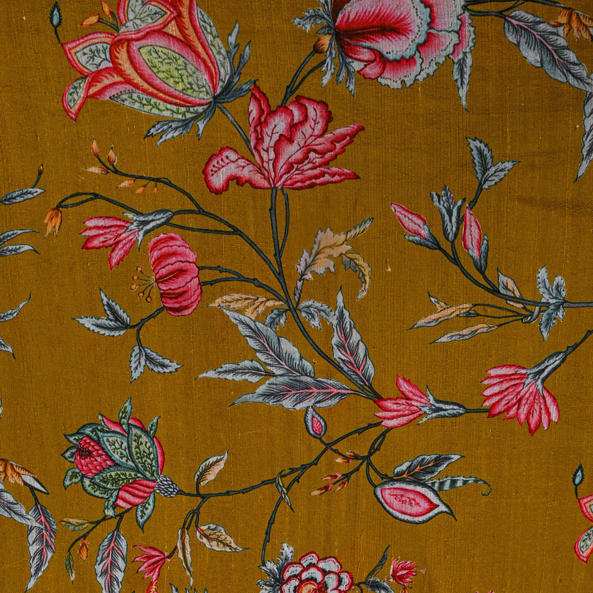 Dark Mustard Yellow Digital Printed Silk Fabric