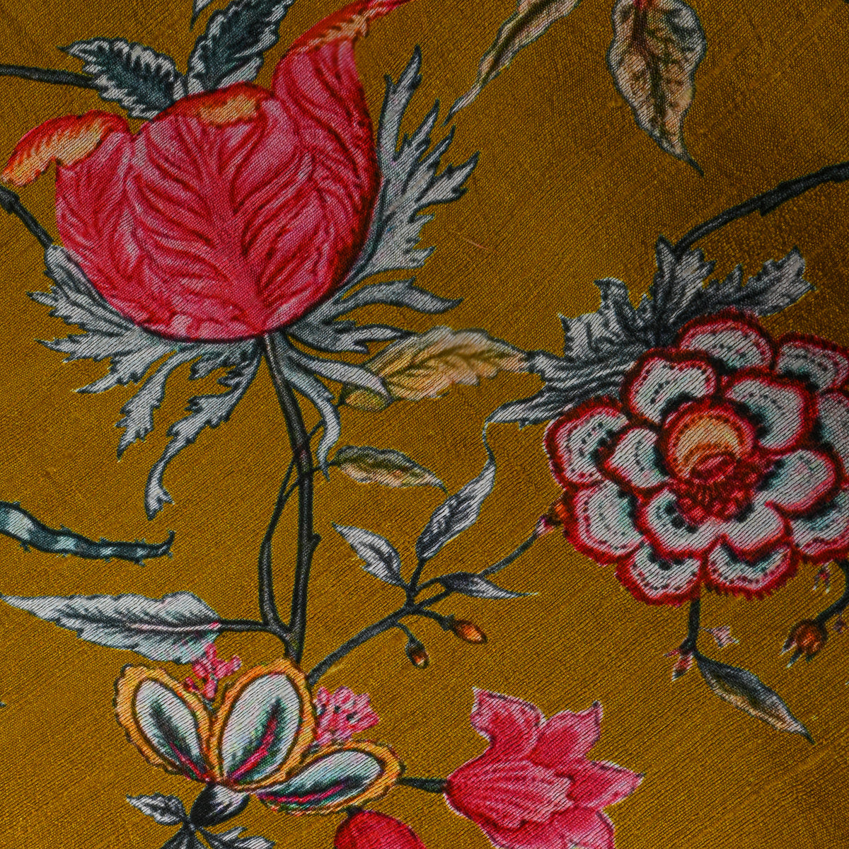 Dark Mustard Yellow Digital Printed Silk Fabric