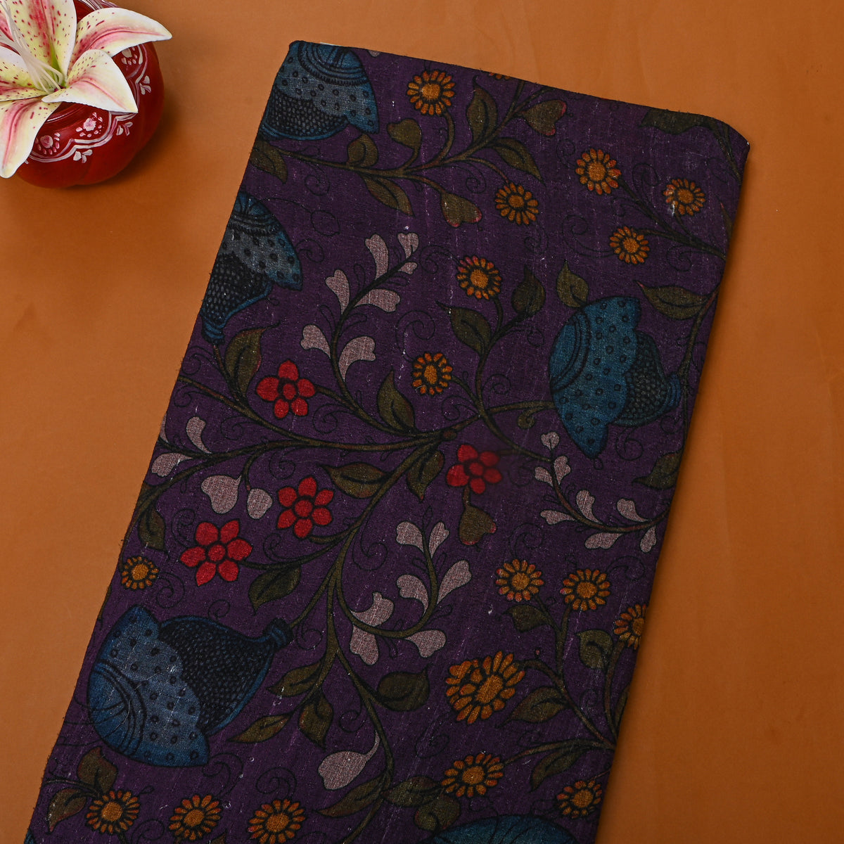 Purple Dupion Silk With Kalamkari Print
