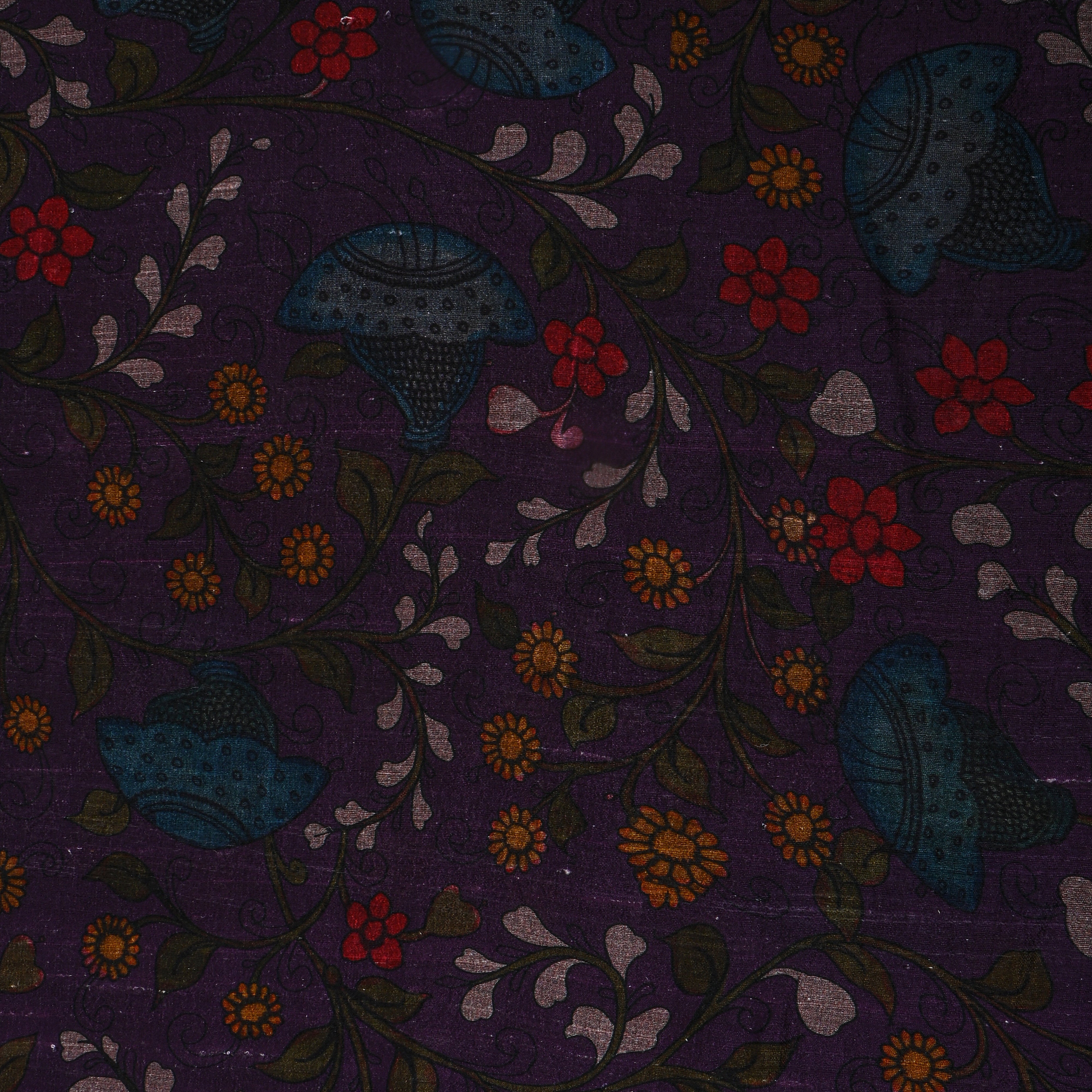 Purple Dupion Silk With Kalamkari Print