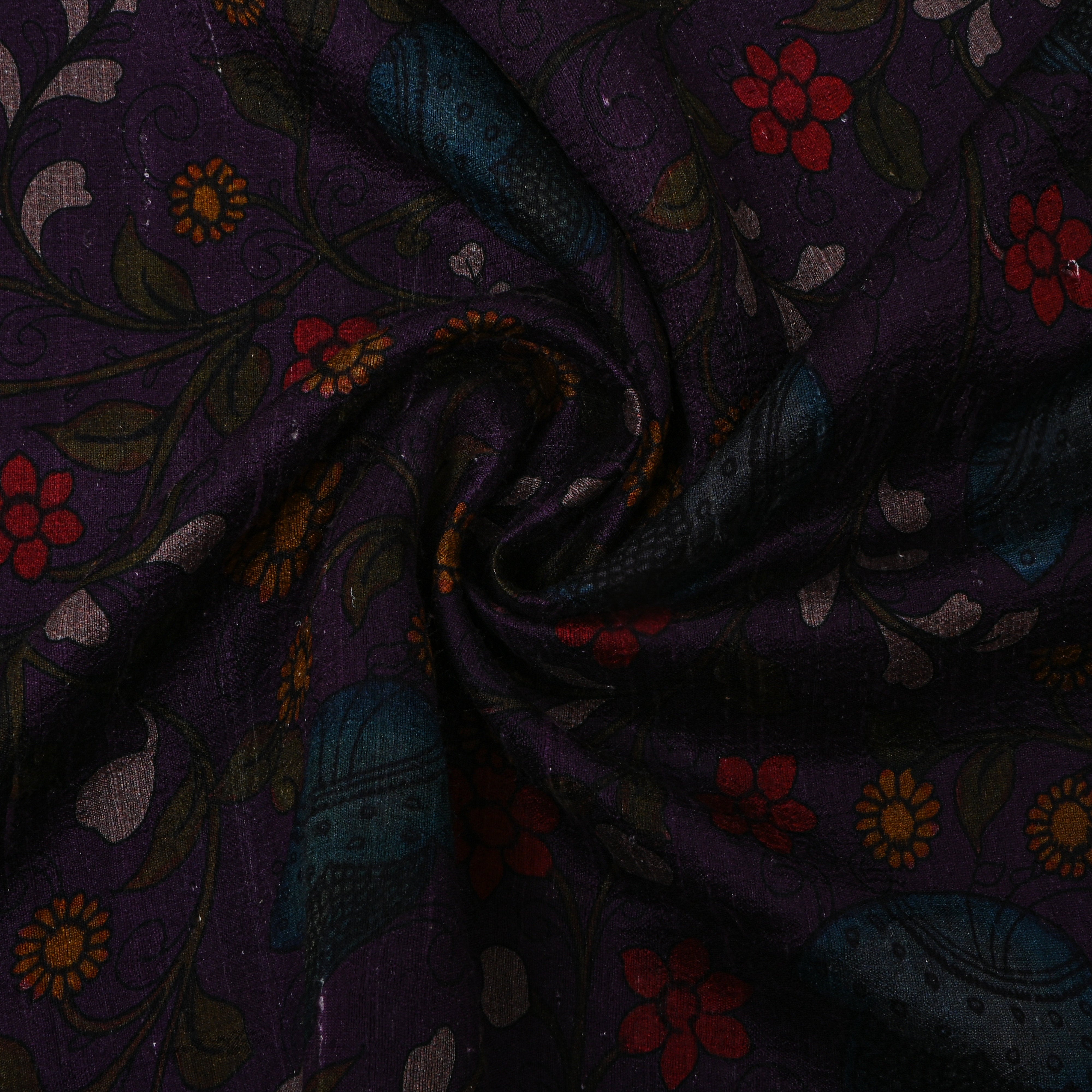 Purple Dupion Silk With Kalamkari Print
