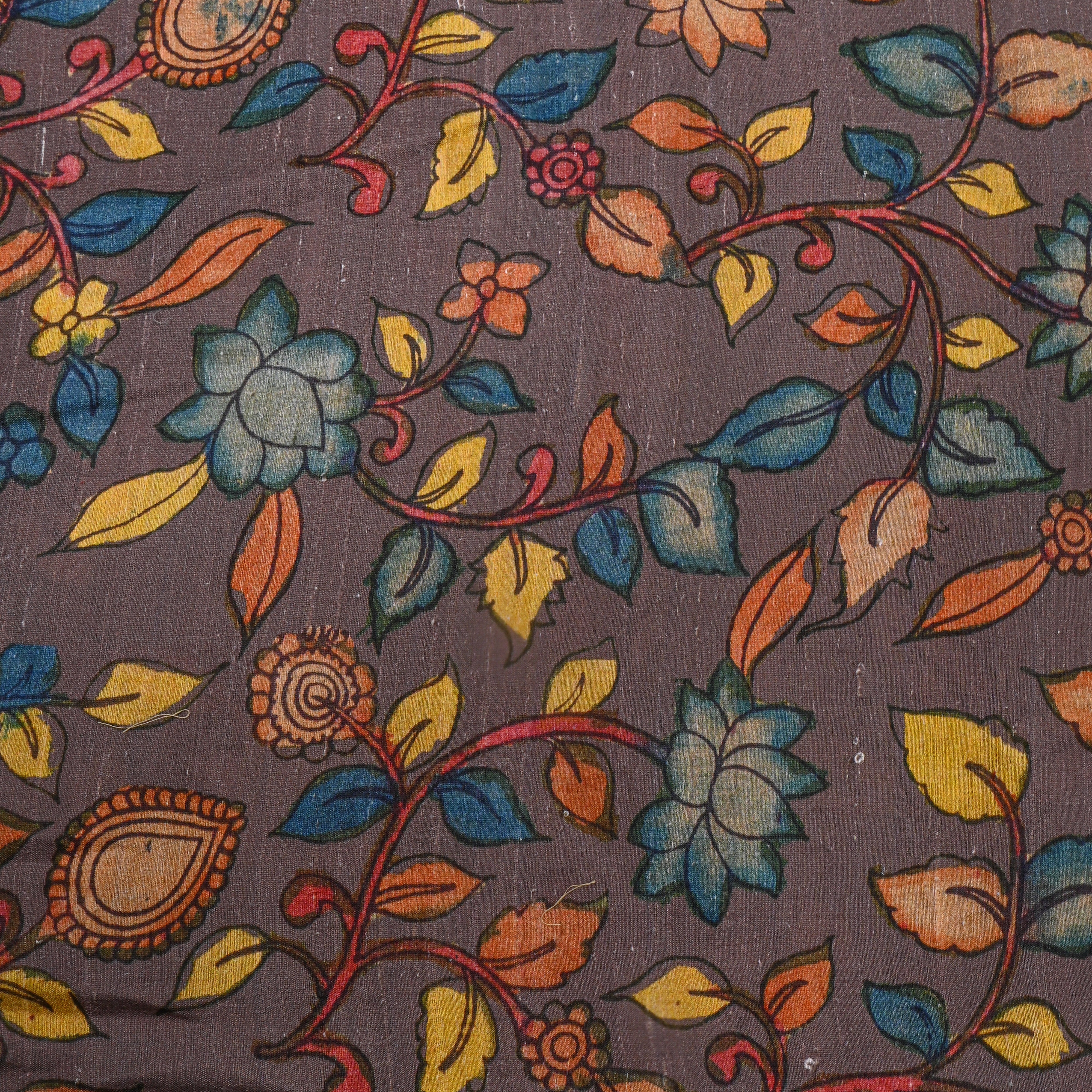 Pastel Grey Dupion Silk With Kalamkari Print