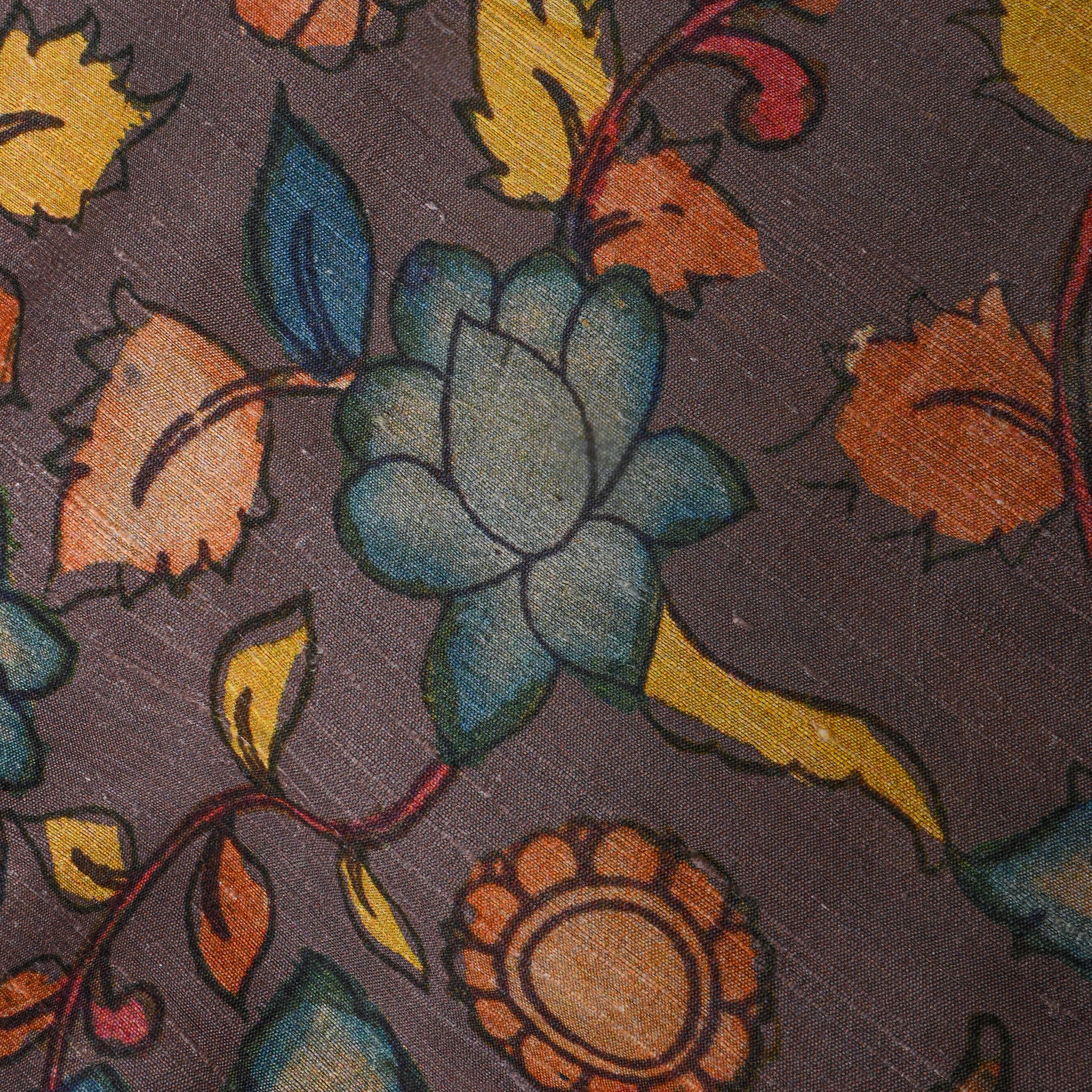 Pastel Grey Dupion Silk With Kalamkari Print