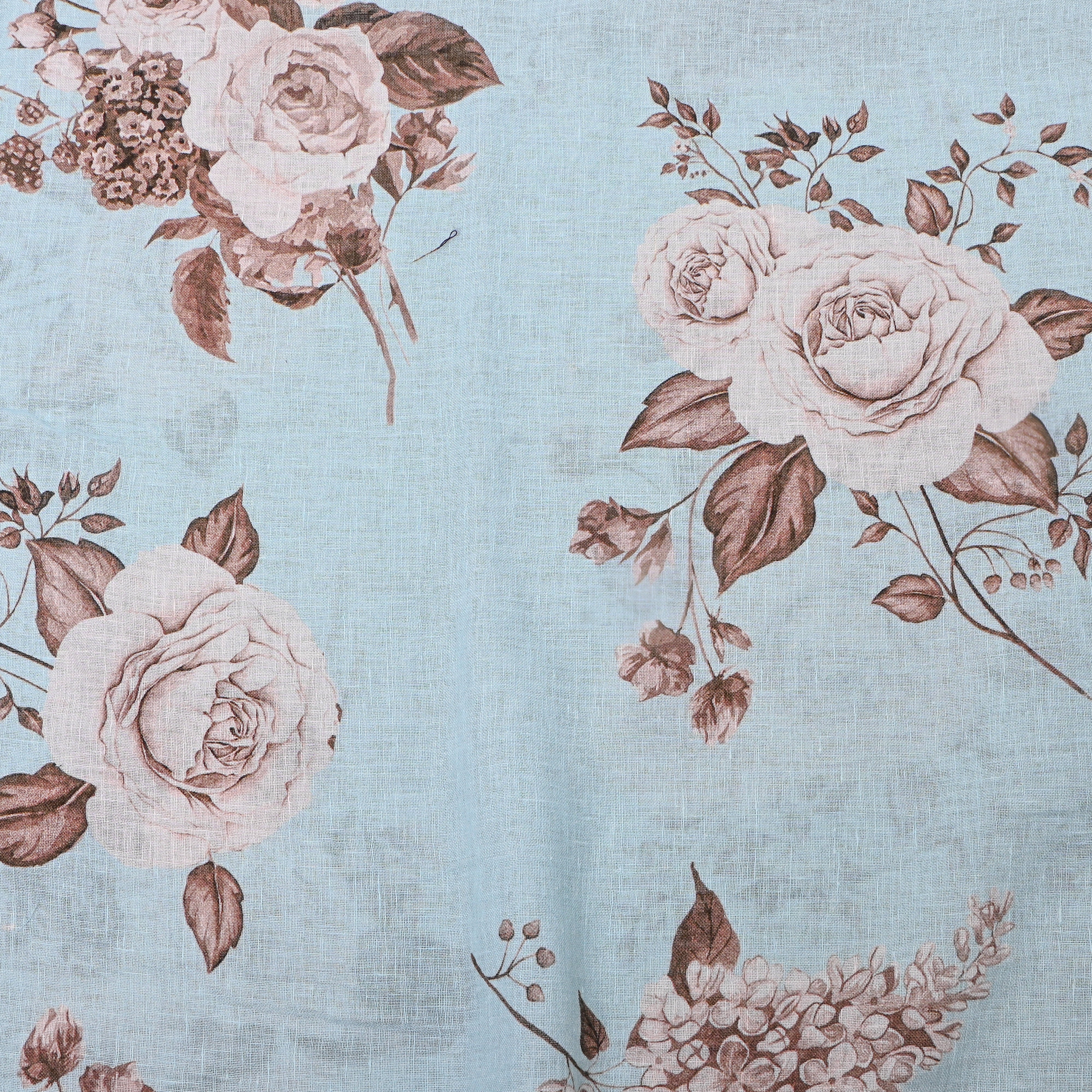 Blue Floral Printed Dupion Silk Fabric